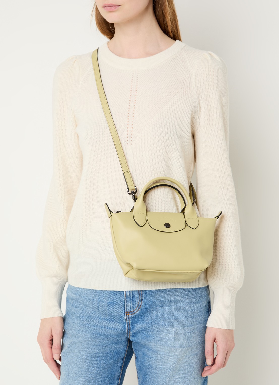 Longchamp Le Pliage Xtra handtas XS van leer - voorkant 5 lichtgroen