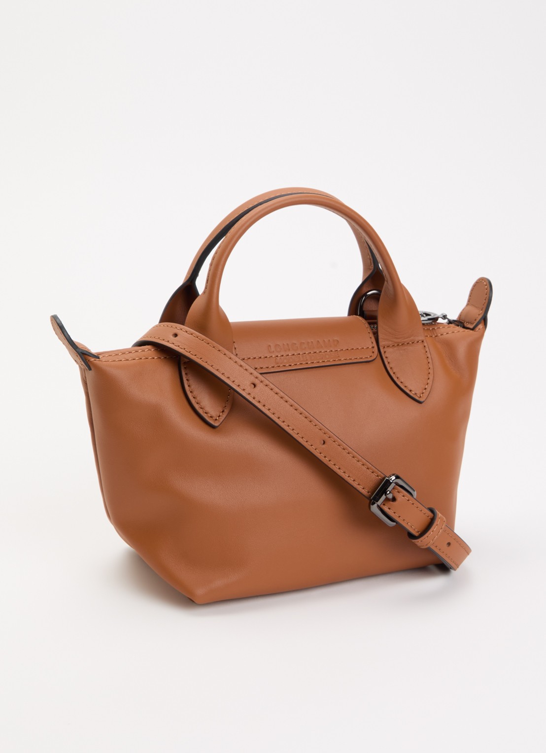 Longchamp Le Pliage Xtra handtas XS van leer - achterkant 7 oranjebruin