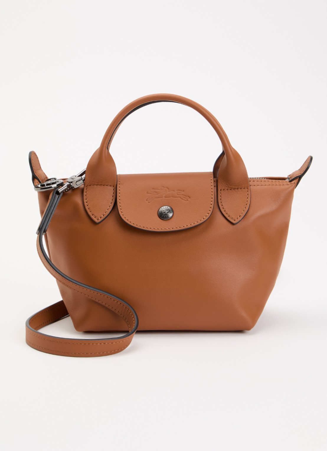 Longchamp Le Pliage Xtra handtas XS van leer - voorkant oranjebruin