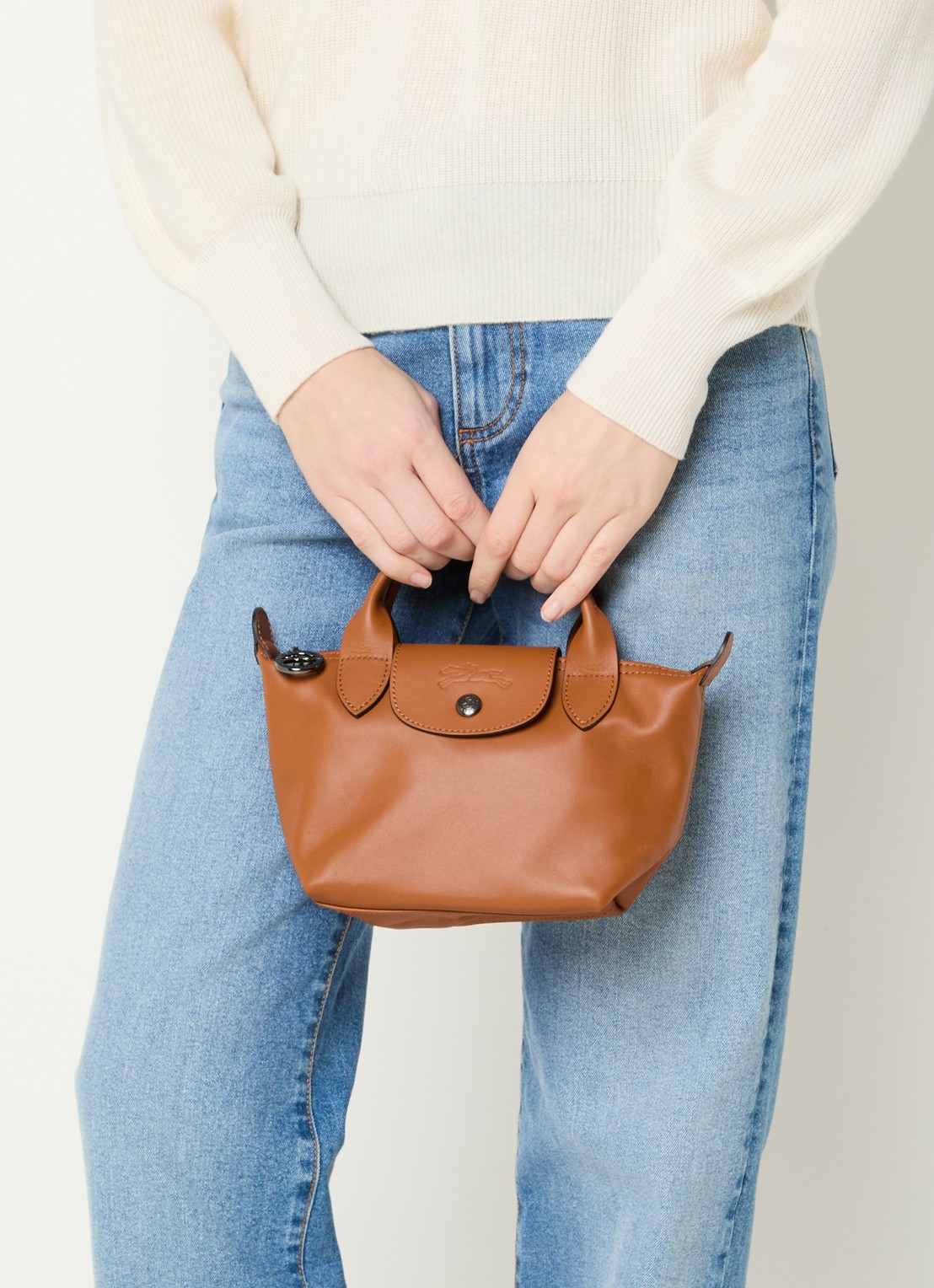 Longchamp Le Pliage Xtra handtas XS van leer - voorkant 3 oranjebruin