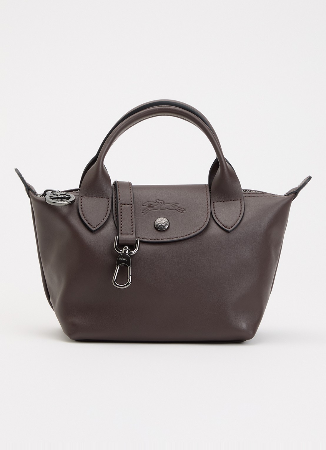Longchamp Le Pliage Xtra handtas XS van leer - voorkant 4 donkerbruin