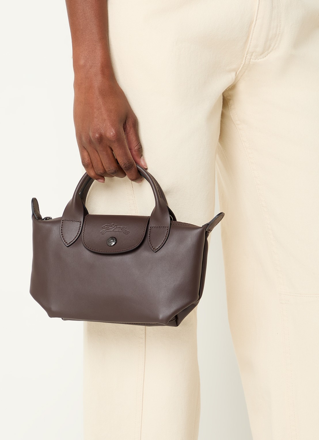 Longchamp Le Pliage Xtra handtas XS van leer - voorkant 6 donkerbruin