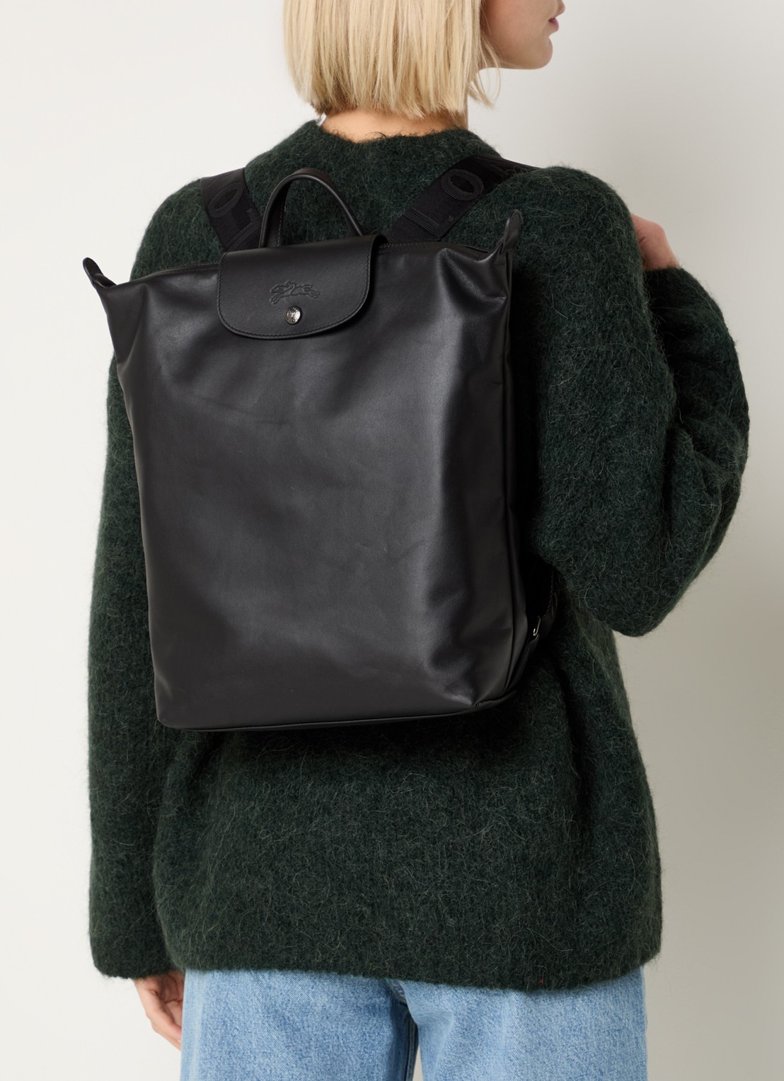 Longchamp Le Pliage Xtra rugzak M van leer - voorkant 4 zwart