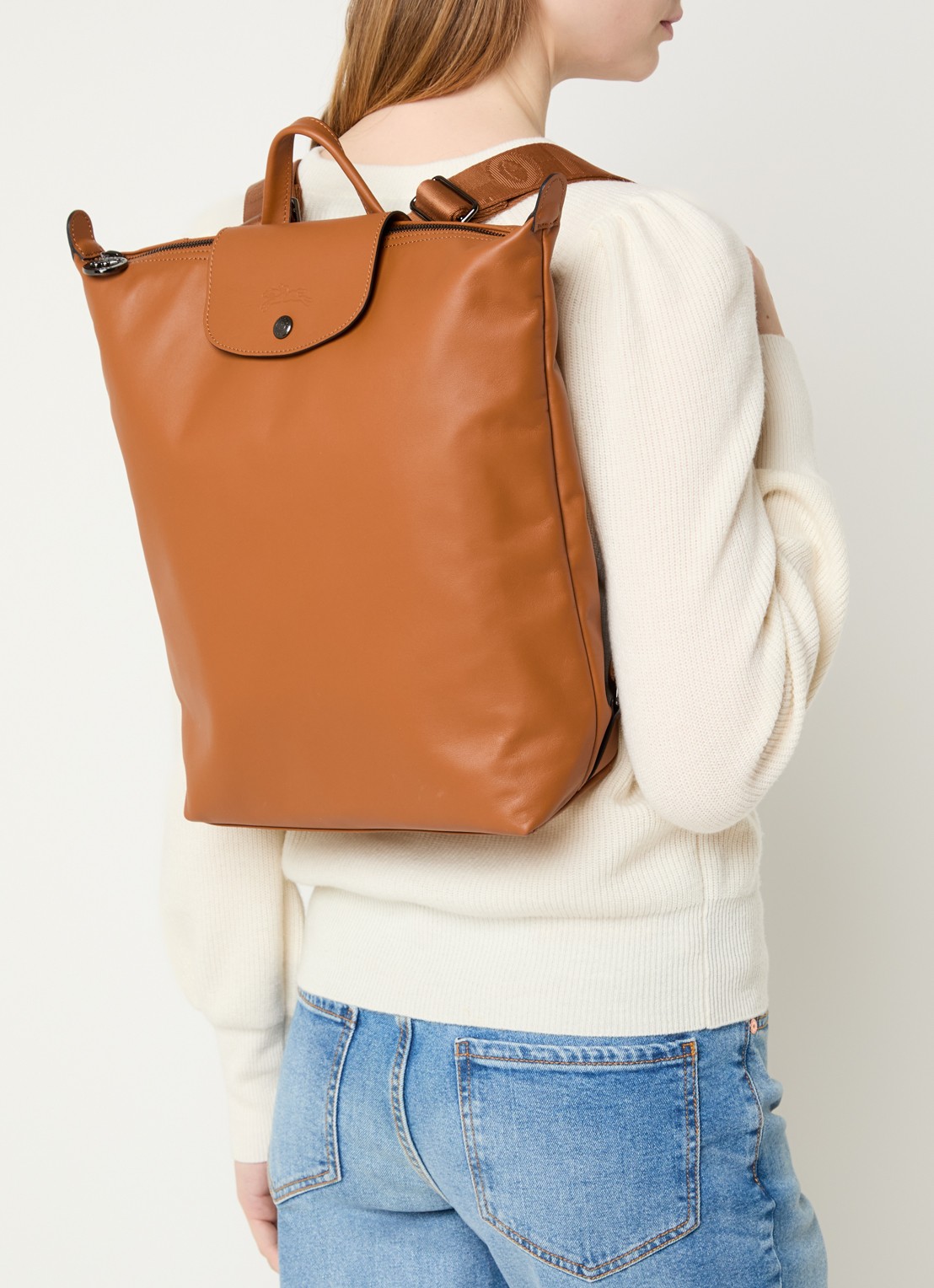 Longchamp Le Pliage Xtra rugzak M van leer - voorkant 2 oranjebruin