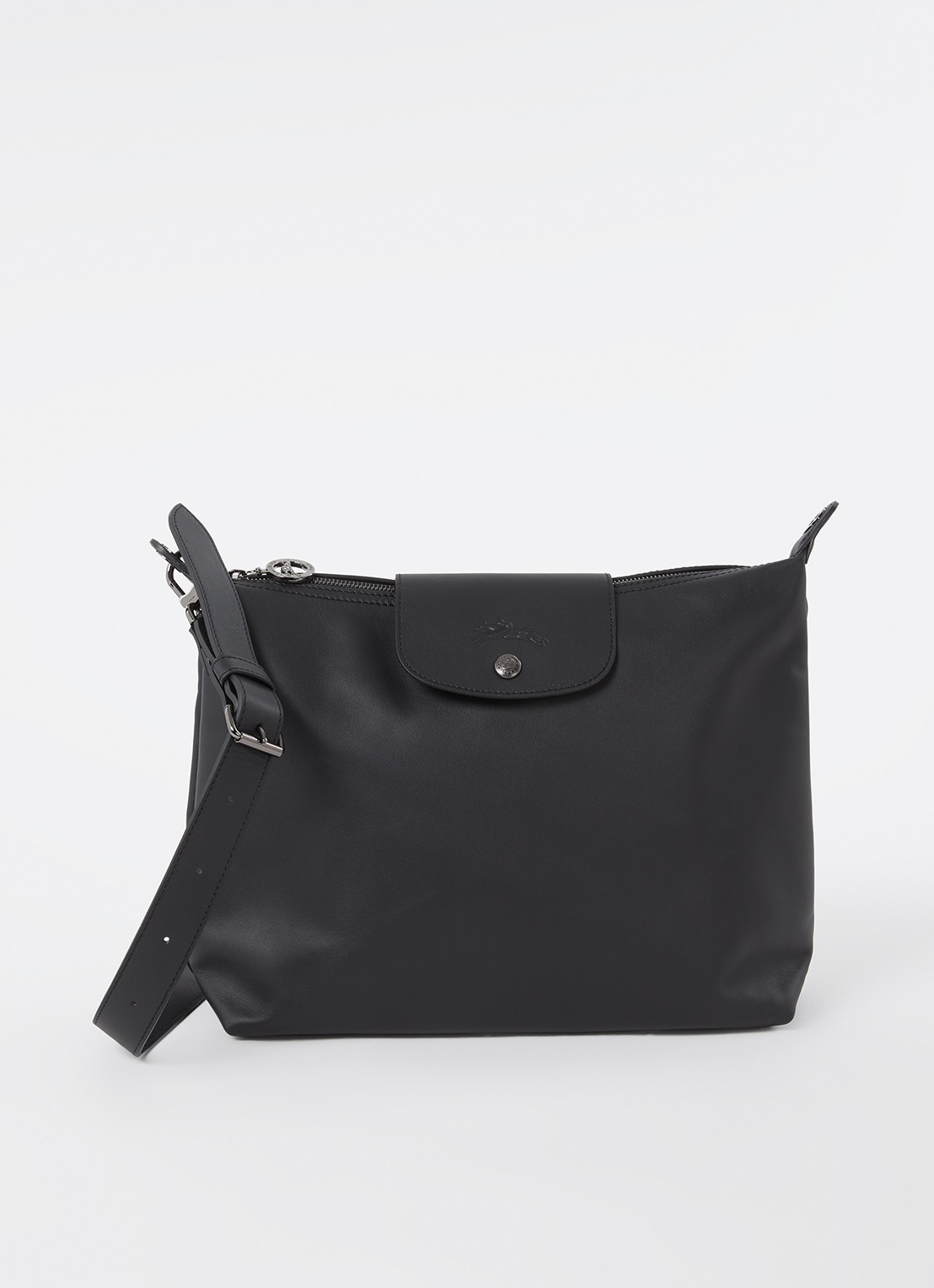 Longchamp Le Pliage Xtra schoudertas M van leer - voorkant zwart