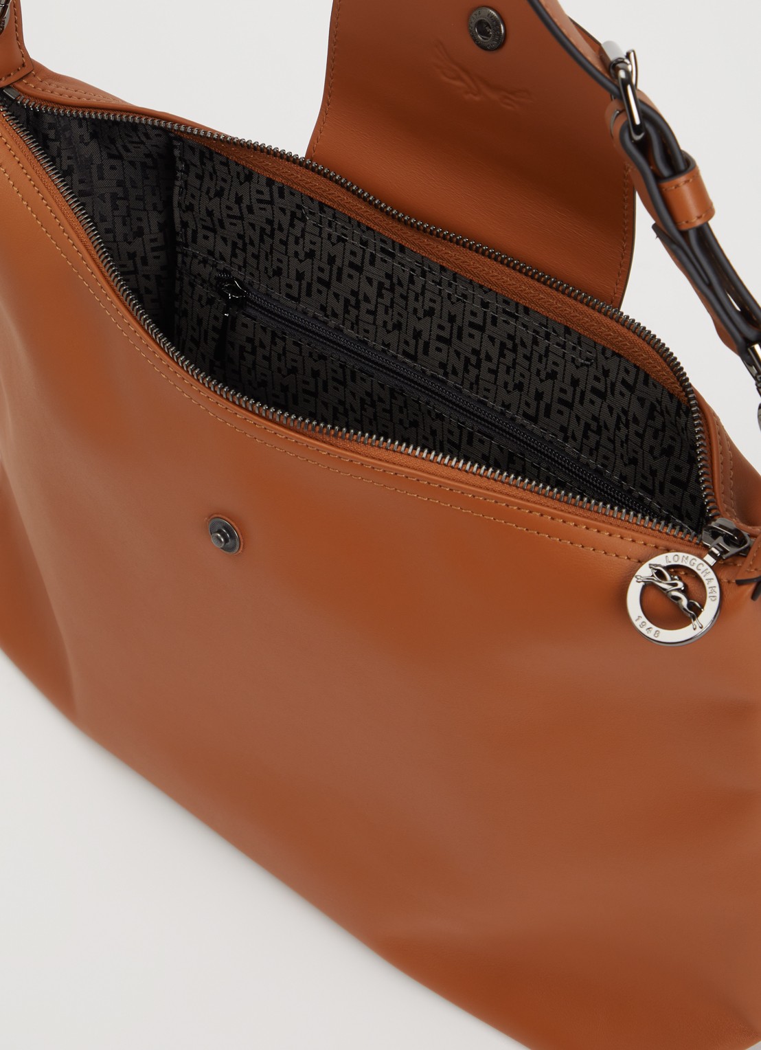 Longchamp Le Pliage Xtra schoudertas M van leer - detail 2 oranjebruin