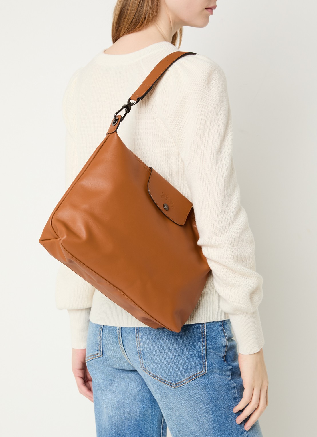 Longchamp Le Pliage Xtra schoudertas M van leer - voorkant 6 oranjebruin