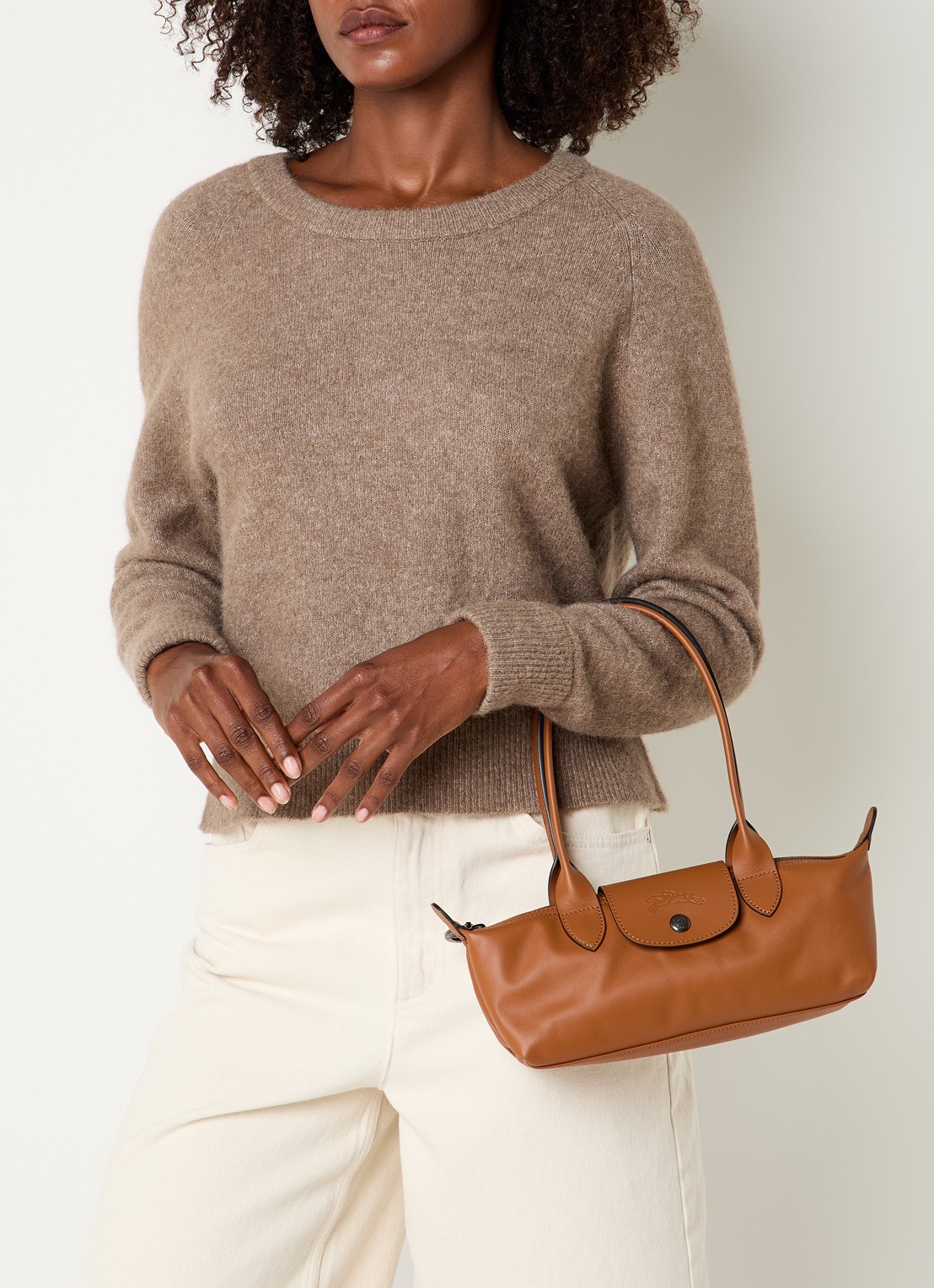Longchamp Le Pliage Xtra schoudertas M van leer - voorkant 3 oranjebruin