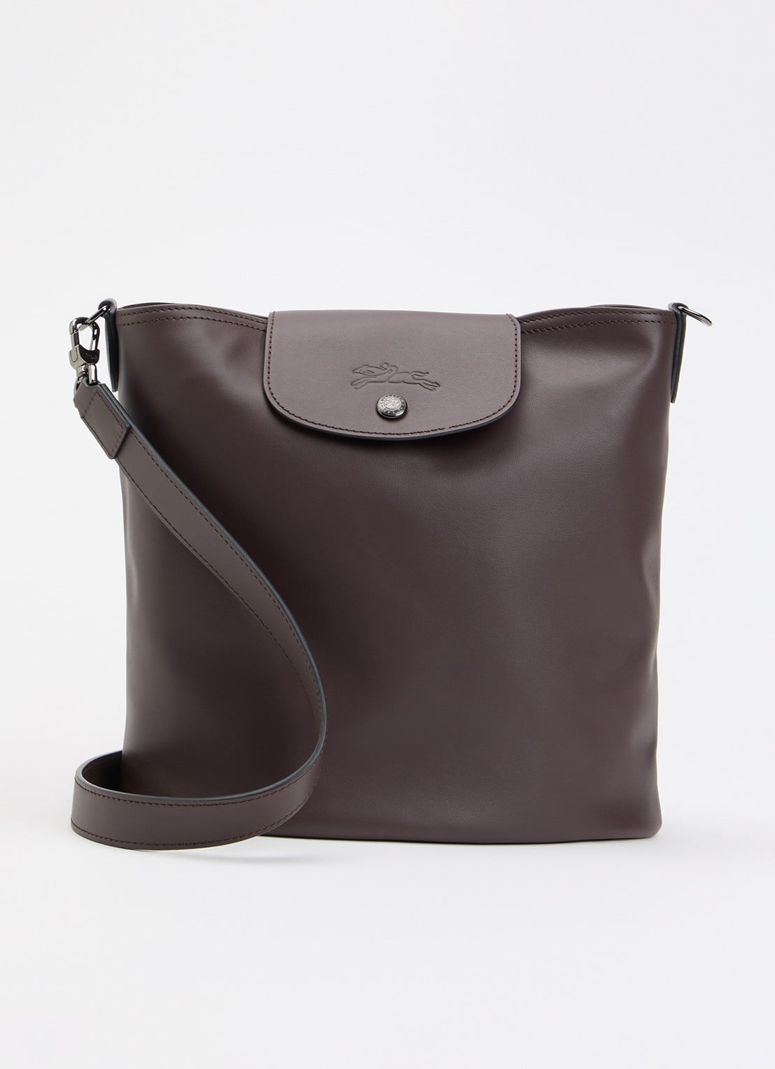 Longchamp Le Pliage Xtra schoudertas M van leer - voorkant donkerbruin