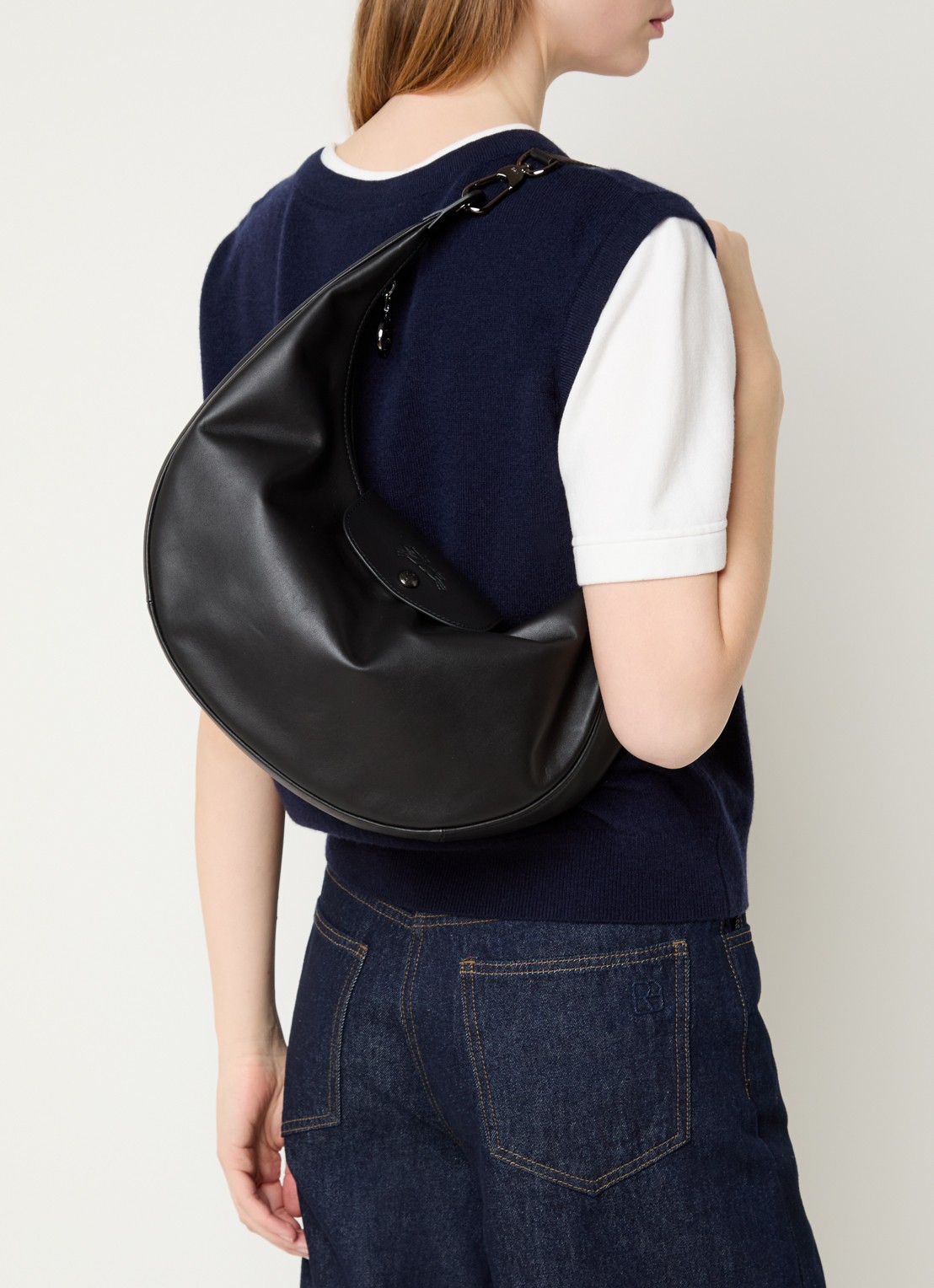 Longchamp Le Pliage Xtra schoudertas van leer - voorkant 2 zwart