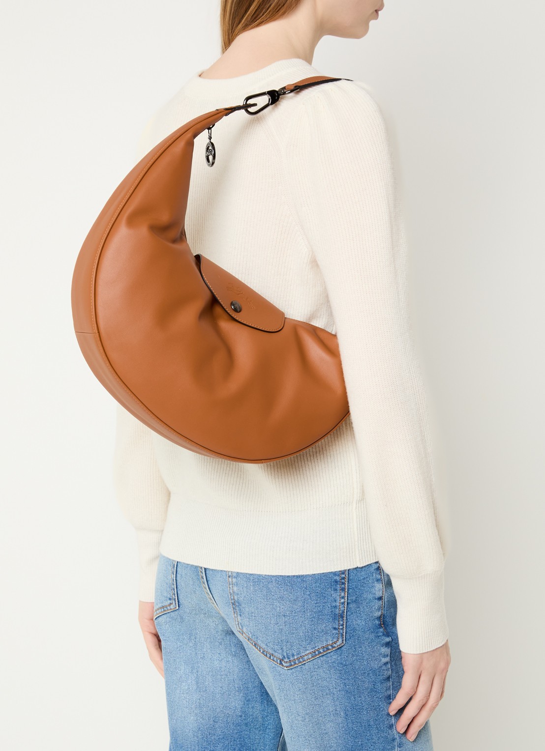 Longchamp Le Pliage Xtra schoudertas van leer - voorkant 2 cognac
