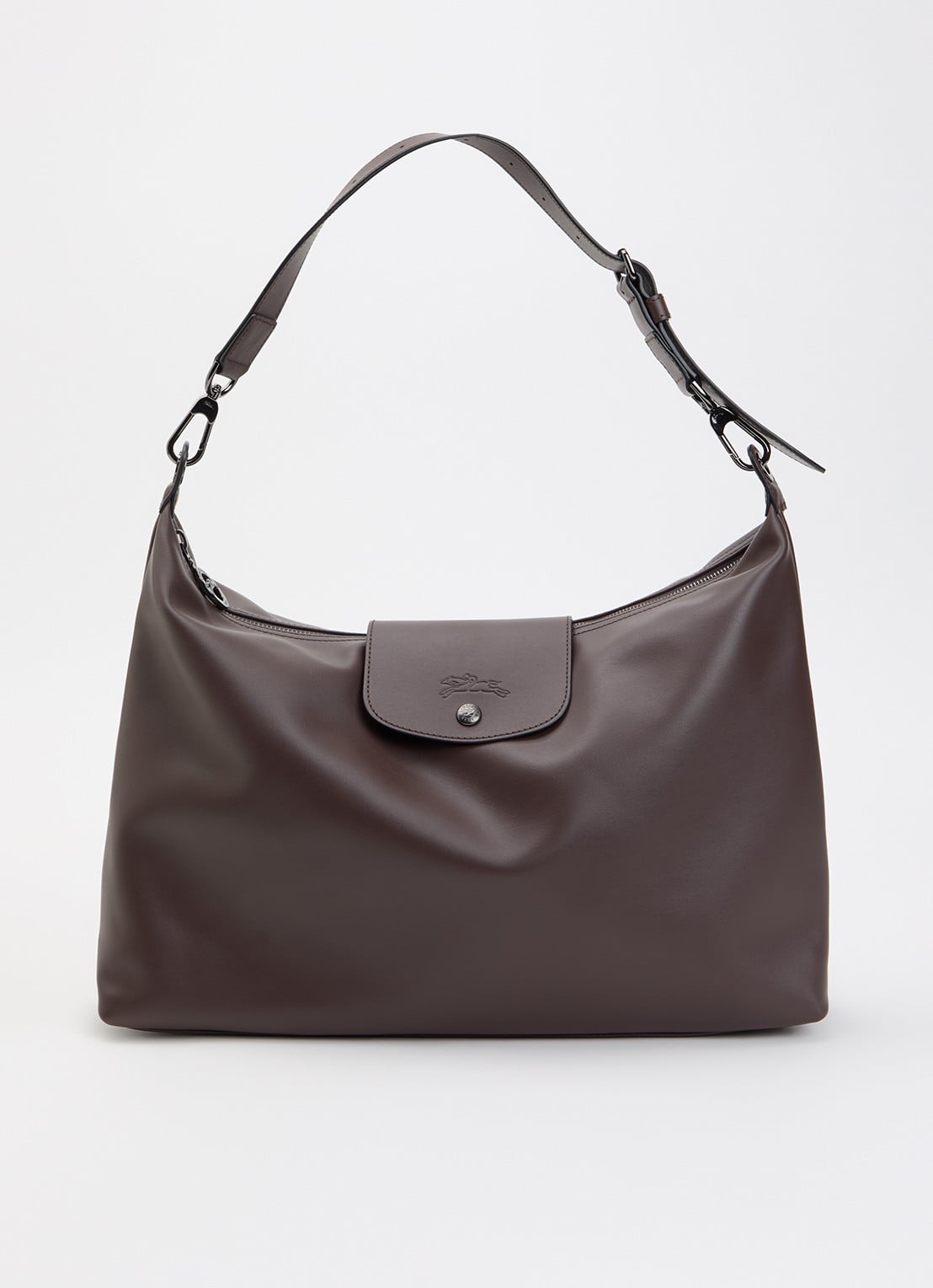 Longchamp Le Pliage Xtra schoudertas XL van leer - voorkant donkerbruin