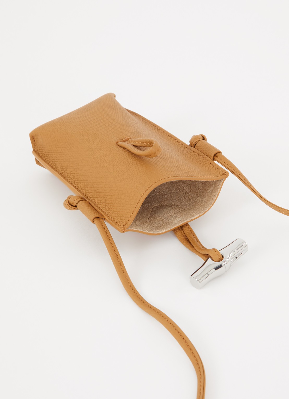 Longchamp Le Roseau crossbody telefoonhoes van leer - voorkant 2 roestbruin