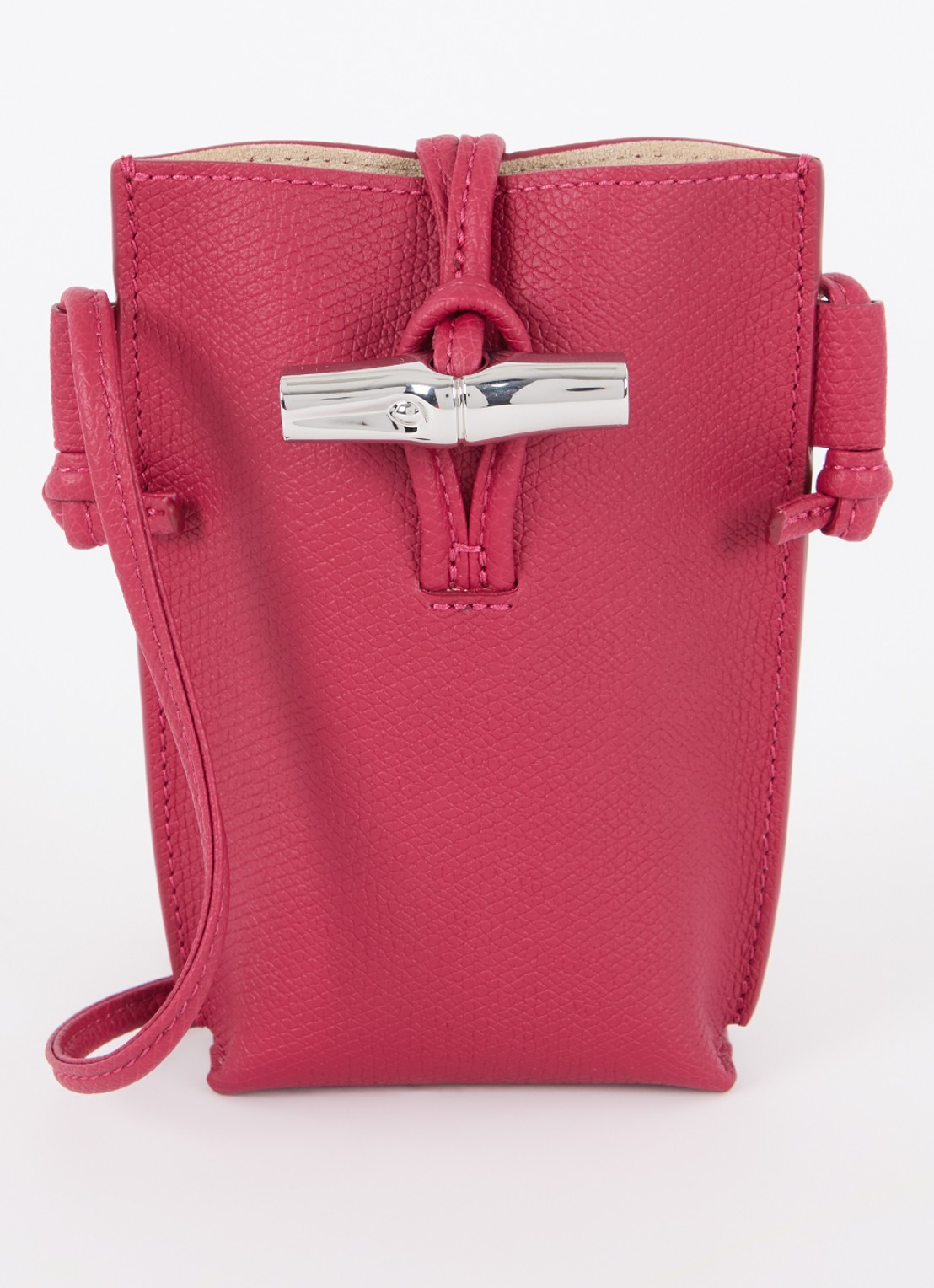 Longchamp Le Roseau crossbody telefoonhoes van leer - voorkant bordeauxrood