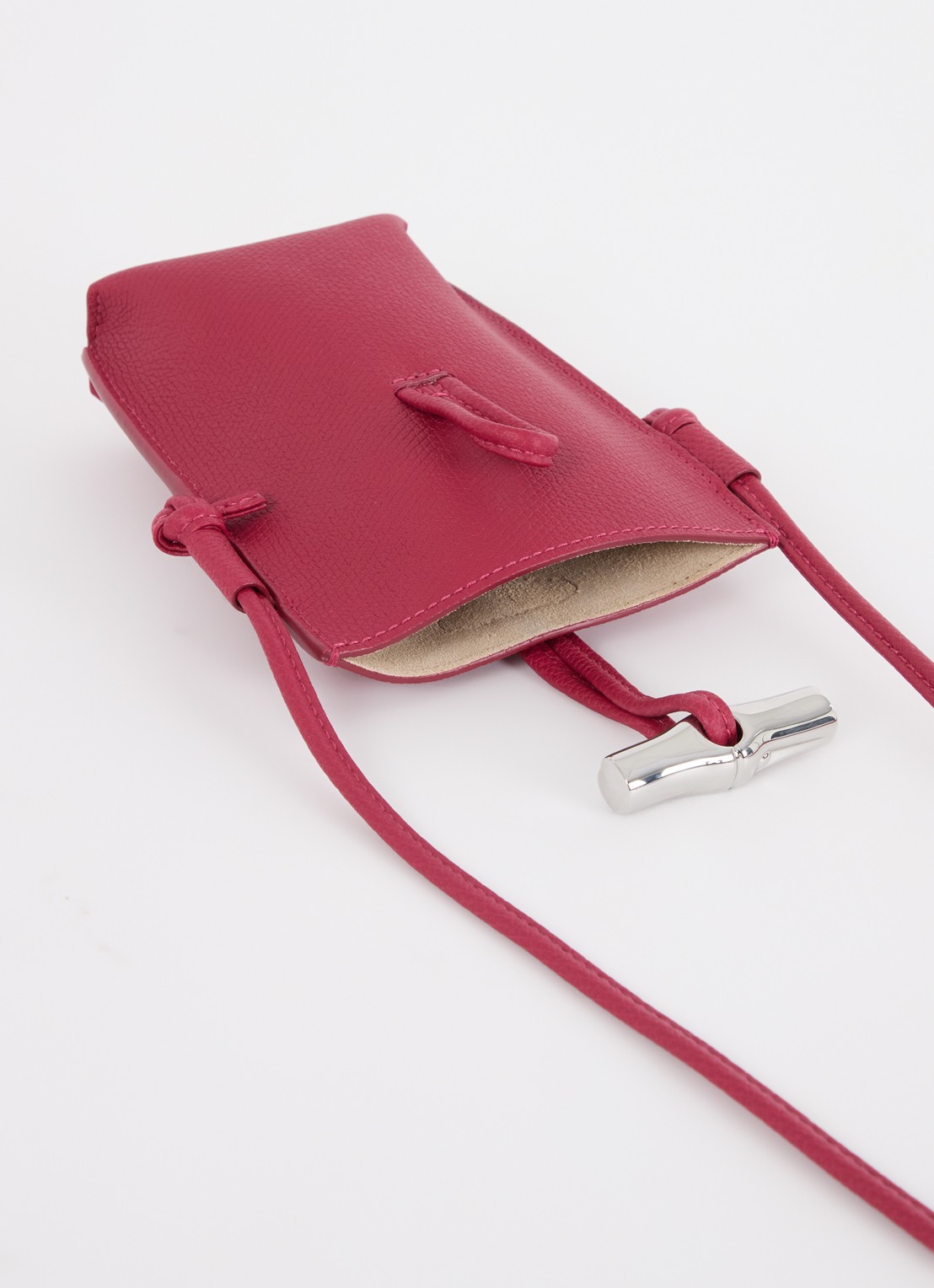 Longchamp Le Roseau crossbody telefoonhoes van leer - voorkant 2 bordeauxrood