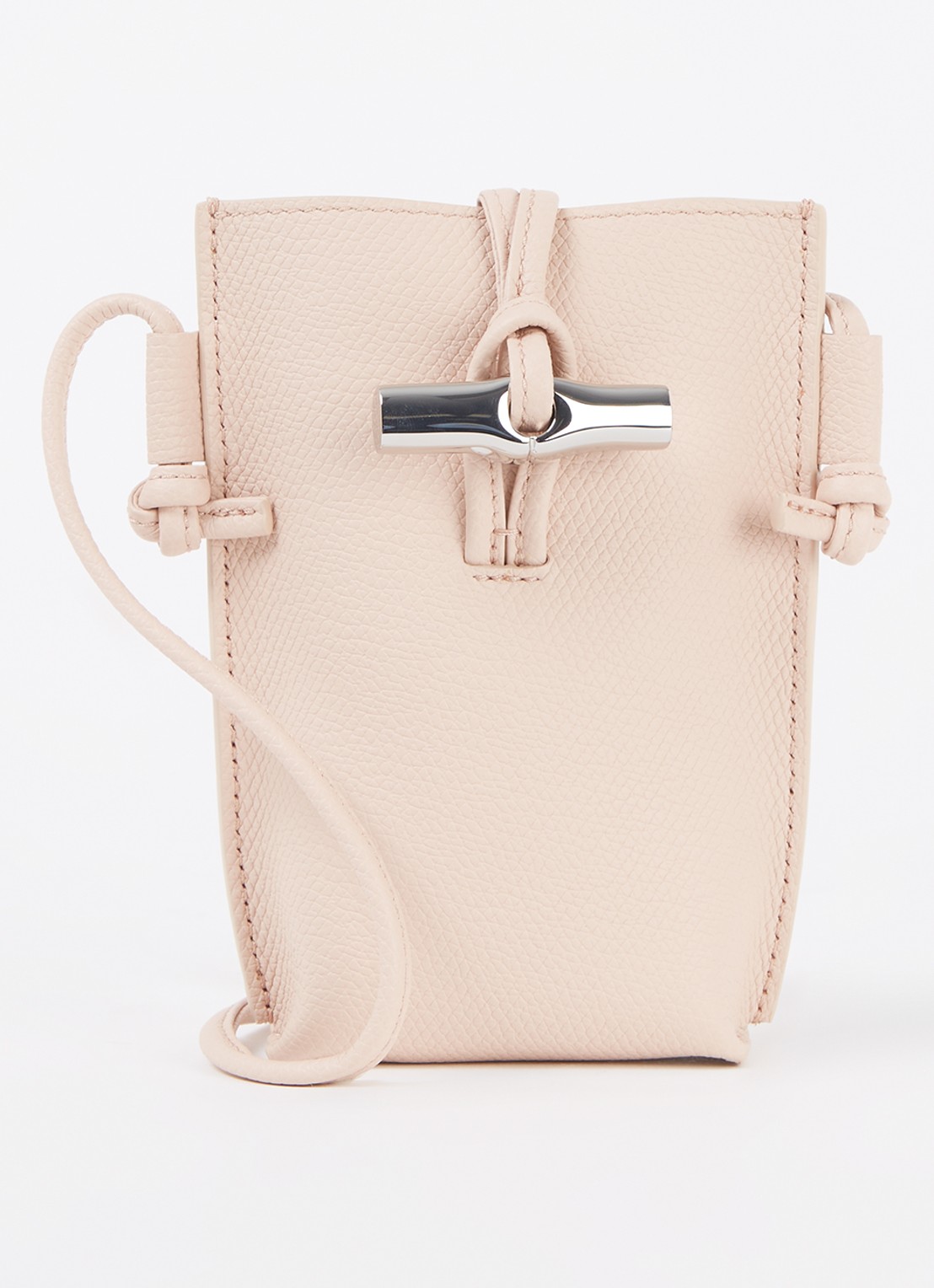 Longchamp Le Roseau crossbody telefoonhoes van leer - voorkant lichtroze
