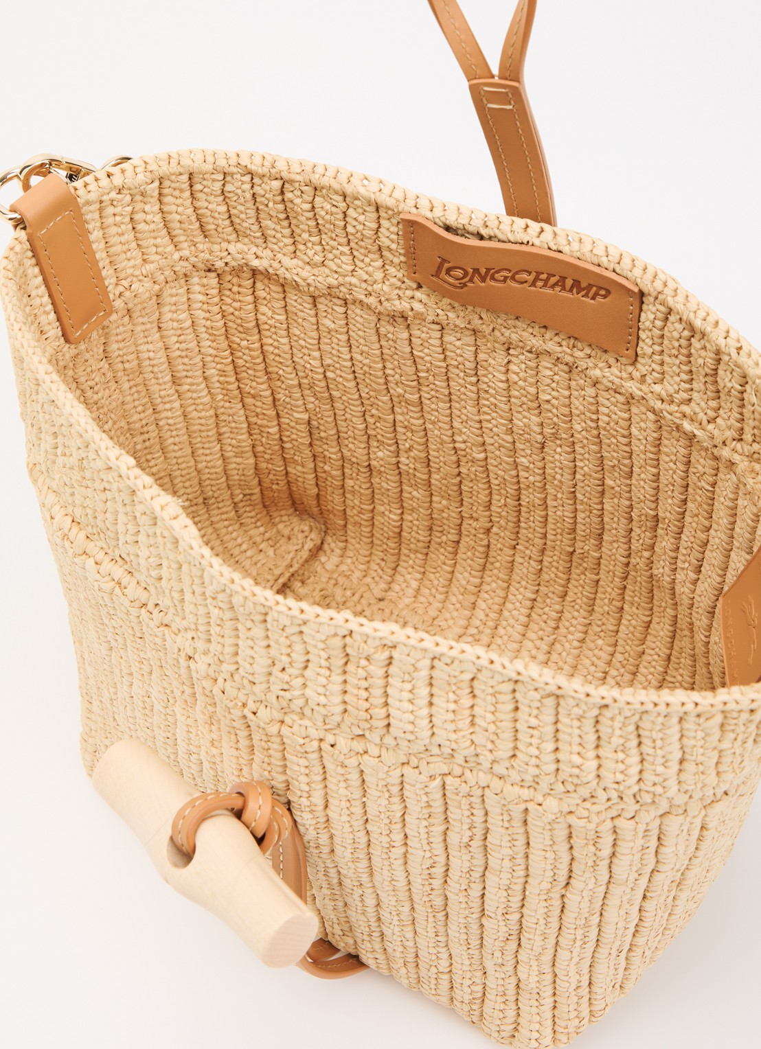 Longchamp Le Roseau crossbodytas XS met details van kalfsleer - detail beige