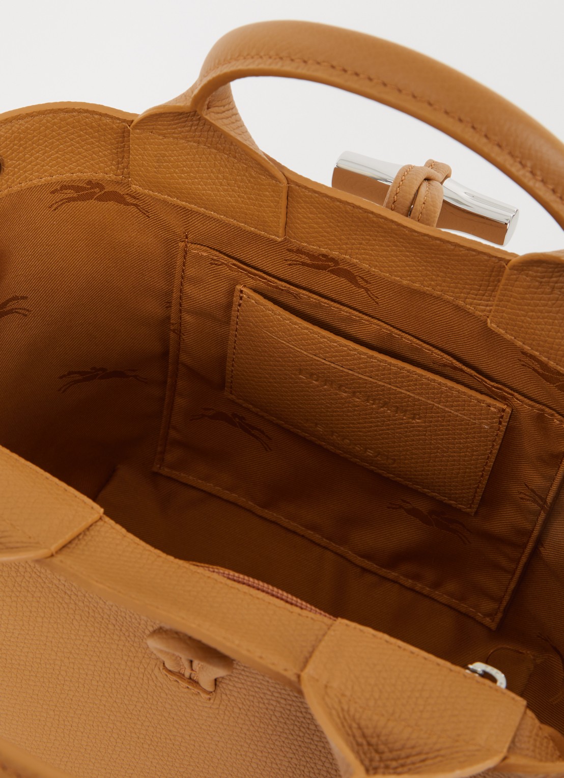 Longchamp Le Roseau handtas S van leer met afneembare schouderriem  - detail 5 cognac