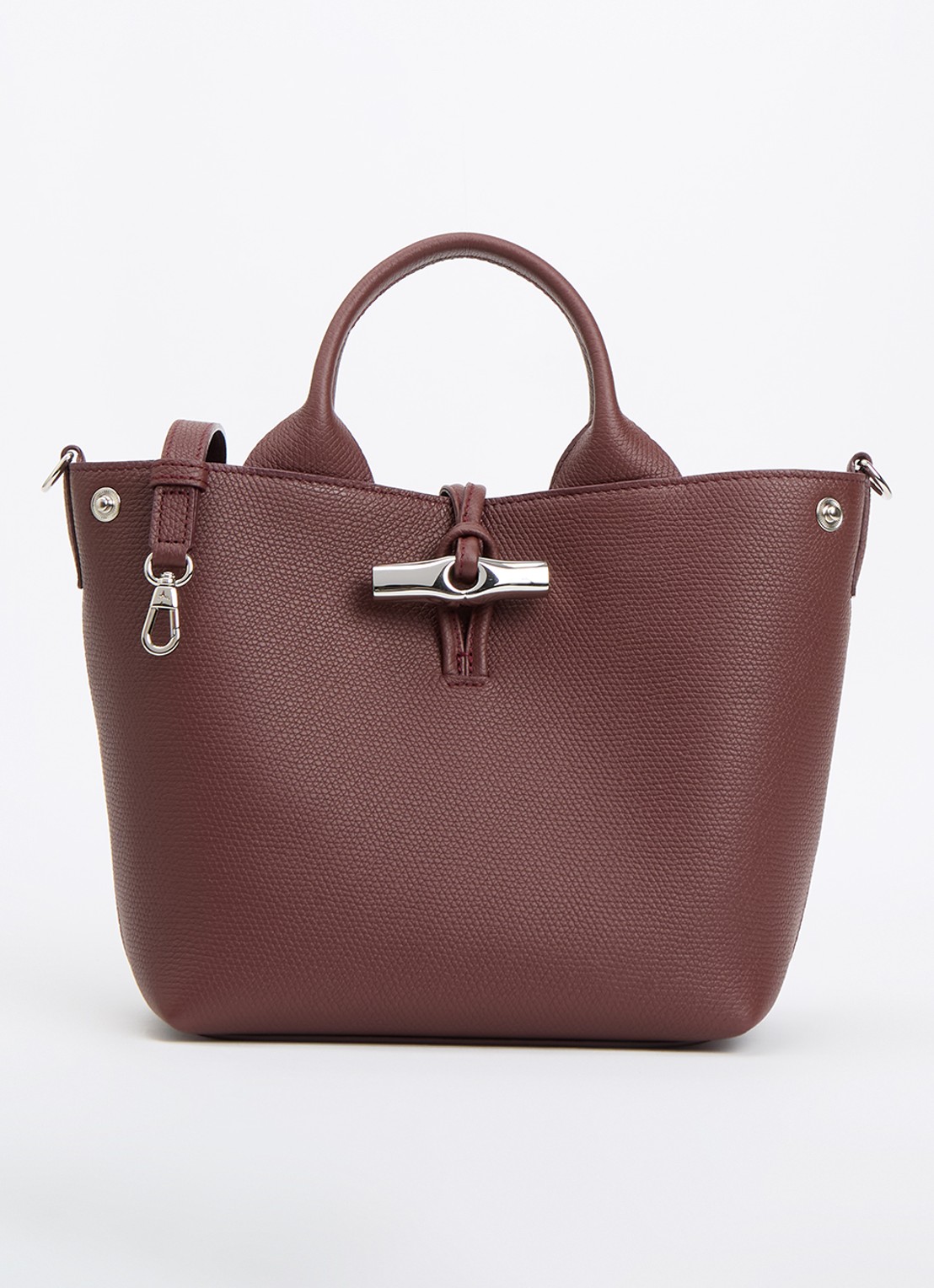 Longchamp Le Roseau handtas S van leer - voorkant 4 bordeauxrood