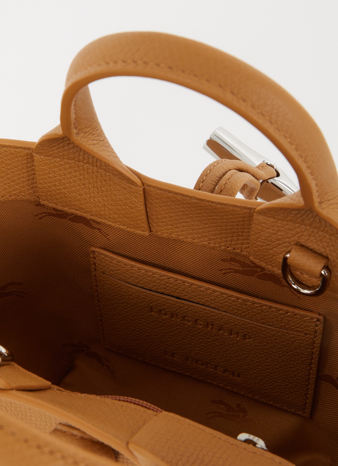 Longchamp Le Roseau handtas XS van leer met afneembare schouderriem - detail 2 donkeroranje