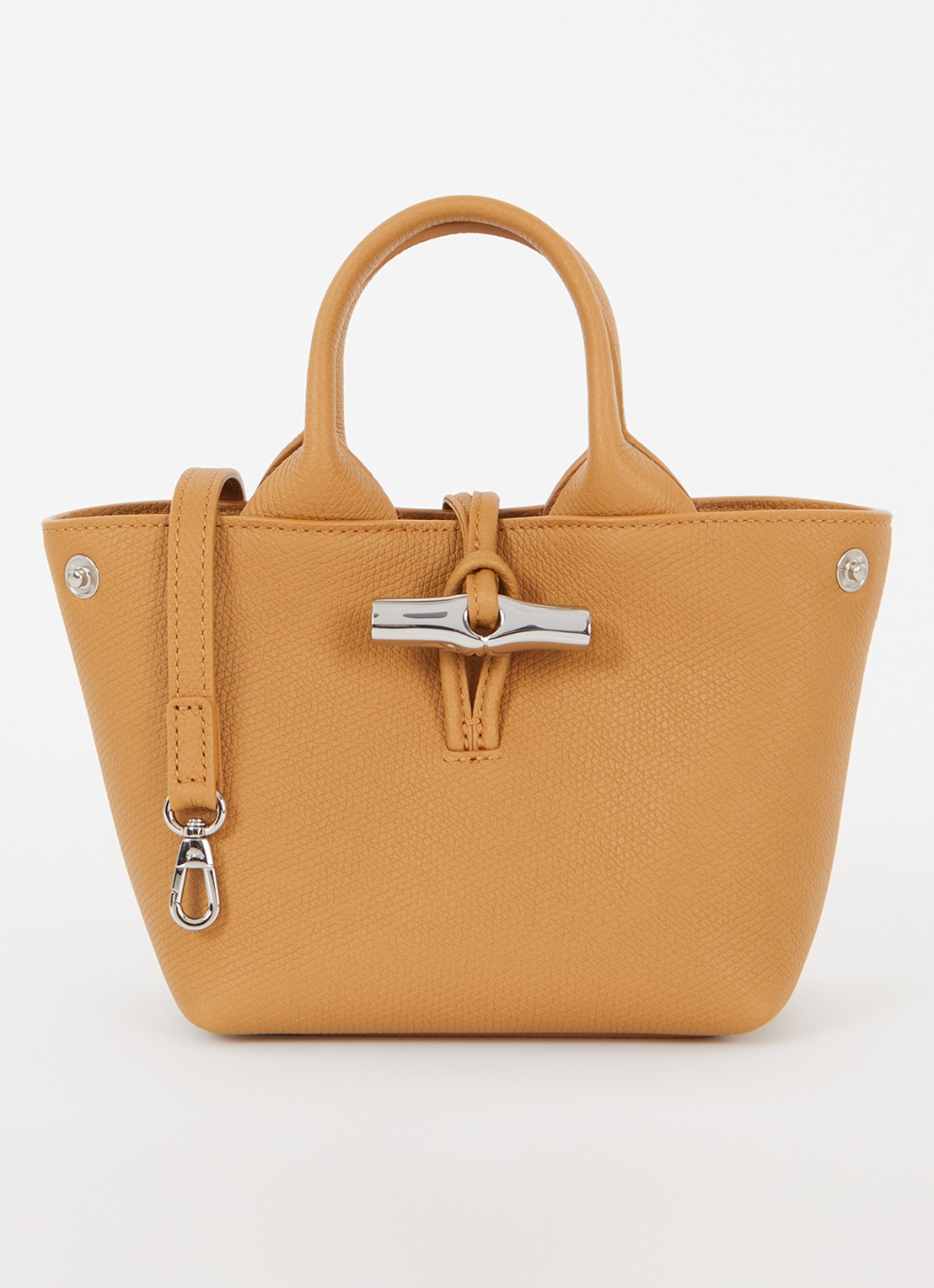 Longchamp Le Roseau handtas XS van leer met afneembare schouderriem - voorkant 4 donkeroranje