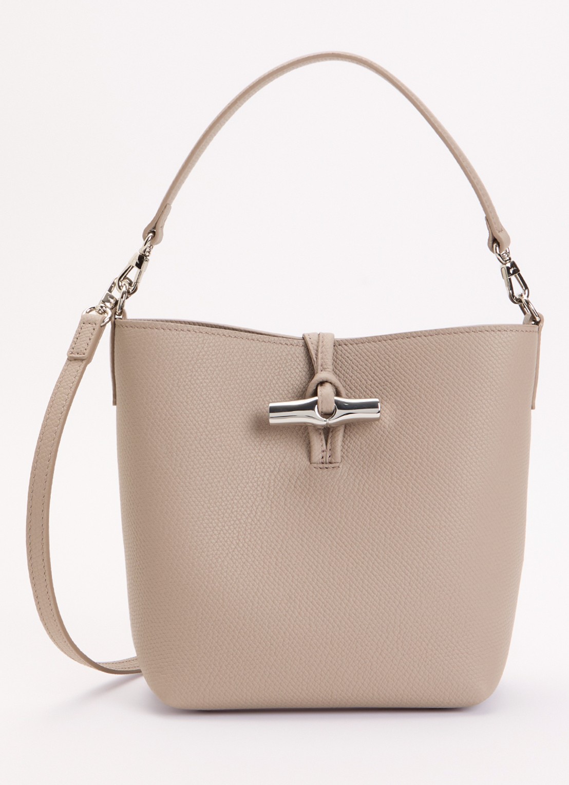 Longchamp Le Roseau handtas XS van leer met afneembare schouderriem - voorkant beige