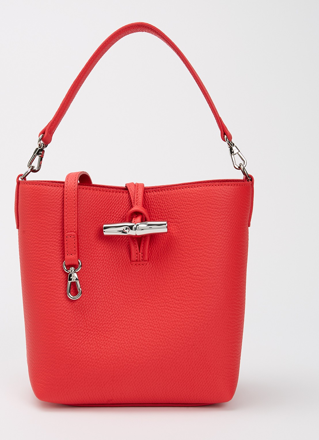 Longchamp Le Roseau handtas XS van leer met afneembare schouderriem - voorkant rood