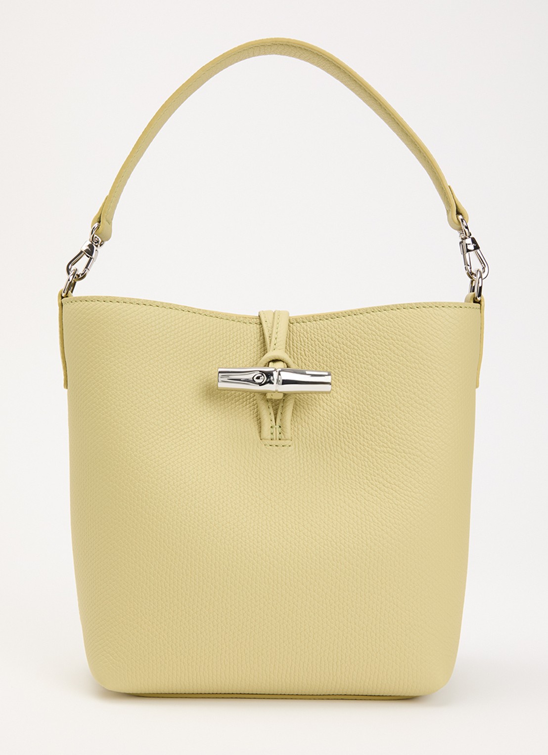 Longchamp Le Roseau handtas XS van leer met afneembare schouderriem - voorkant lichtgroen