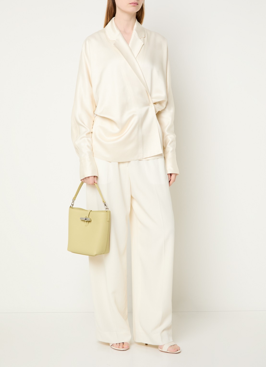 Longchamp Le Roseau handtas XS van leer met afneembare schouderriem - voorkant 3 lichtgroen