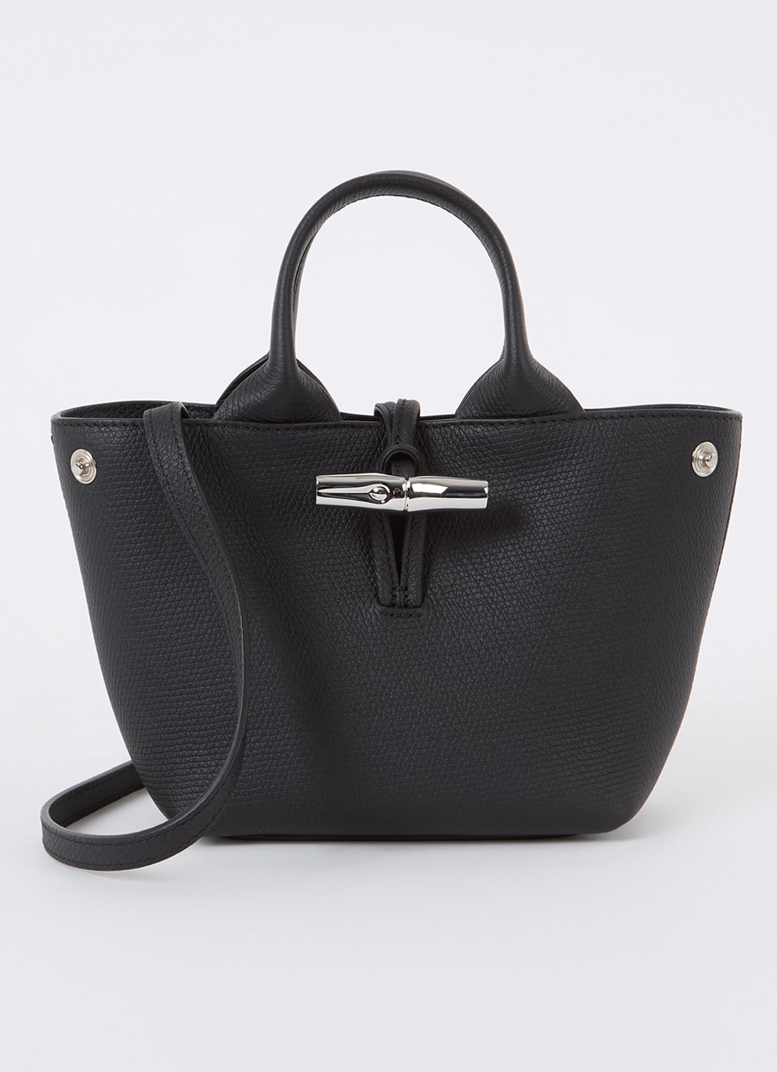 Longchamp Le Roseau handtas XS van leer - voorkant 4 zwart