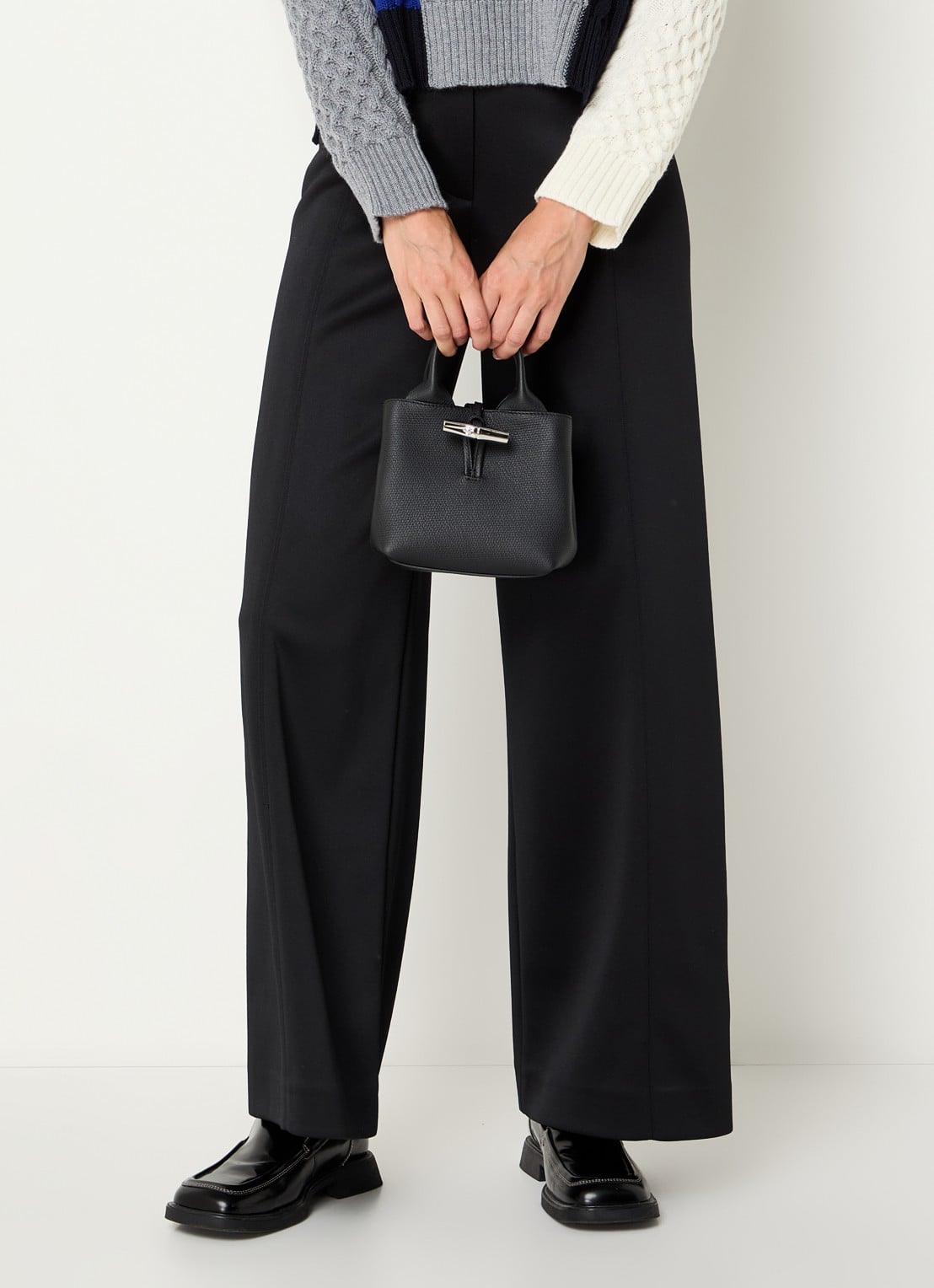 Longchamp Le Roseau handtas XS van leer - voorkant 6 zwart