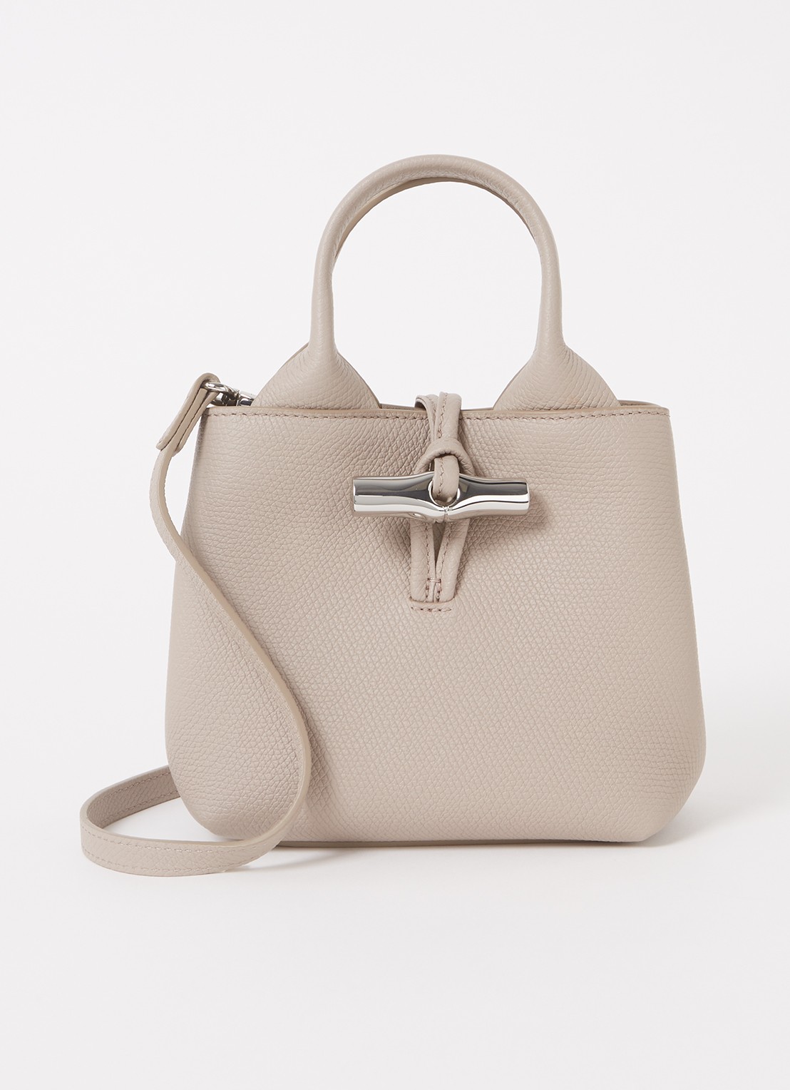 Longchamp Le Roseau handtas XS van leer - voorkant beige