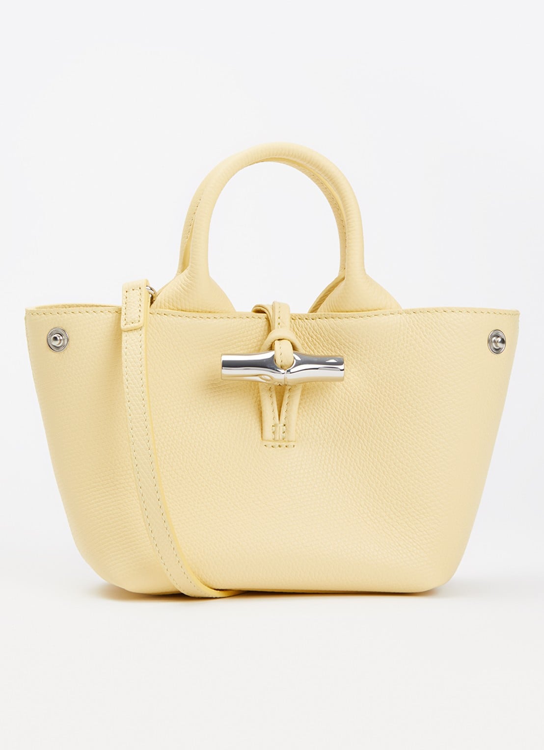 Longchamp Le Roseau handtas XS van leer - voorkant 2 geel