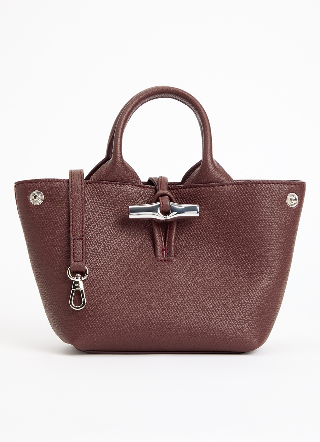 Longchamp Le Roseau handtas XS van leer - voorkant 4 bordeauxrood
