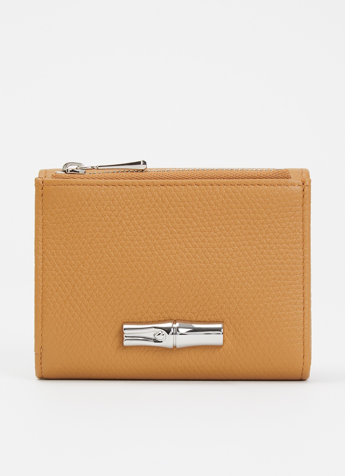 Longchamp Le Roseau portemonnee van leer met structuur - voorkant cognac