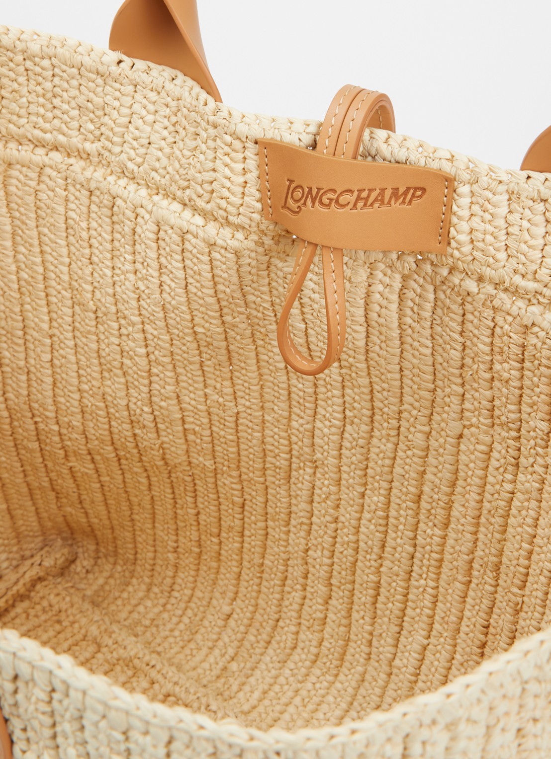 Longchamp Le Roseau schopper L van raffia met kalfsleren details - detail 2 beige