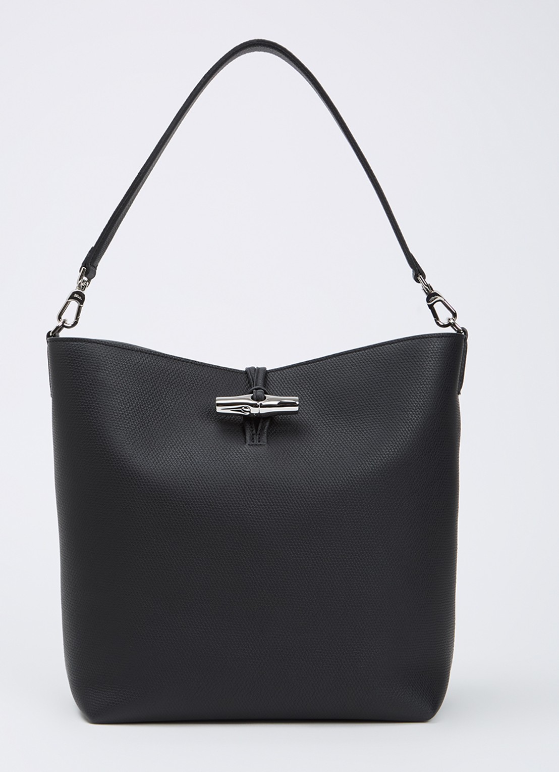 Longchamp Le Roseau schoudertas M van leer - voorkant 5 zwart