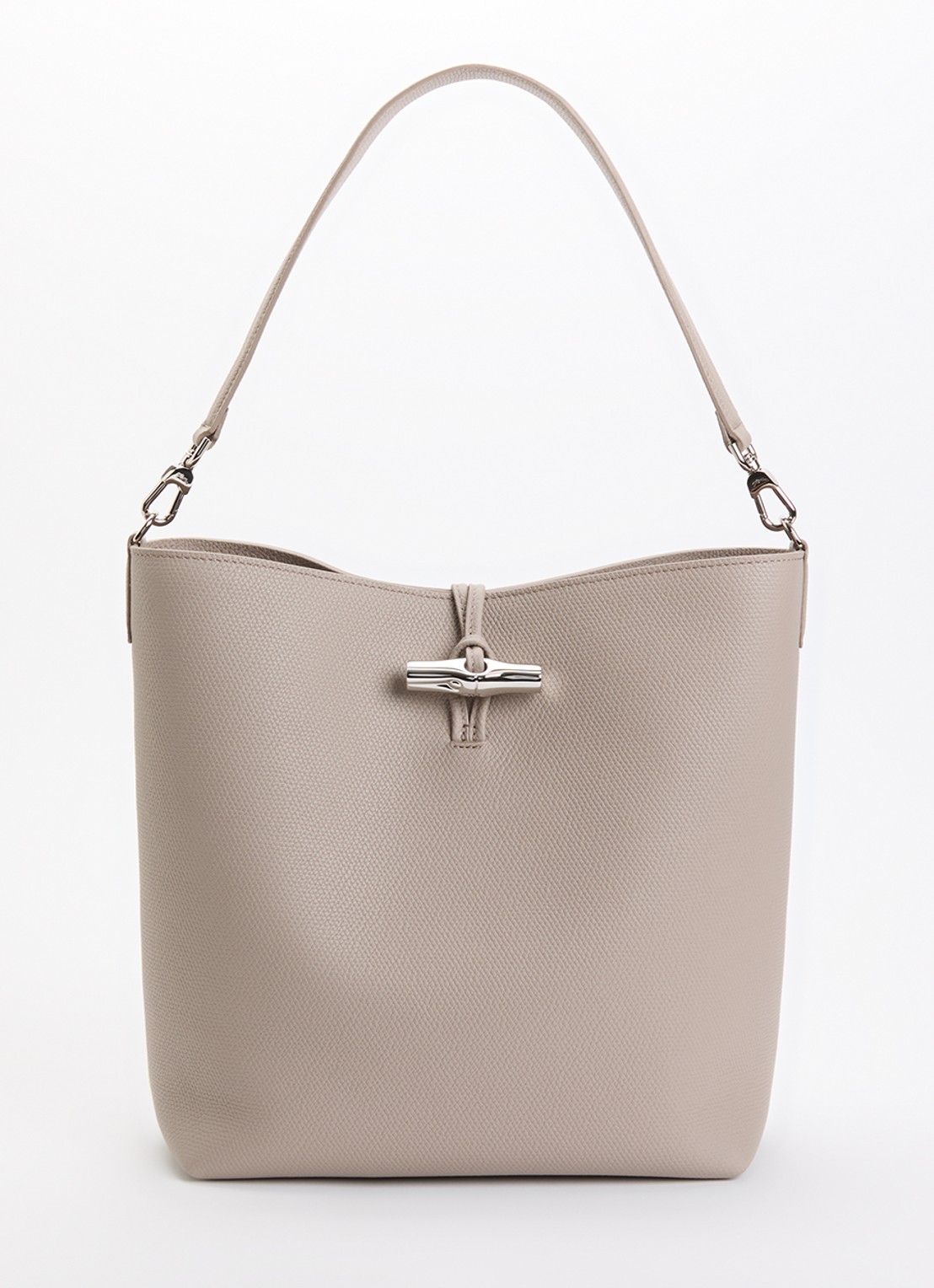 Longchamp Le Roseau schoudertas M van leer - voorkant 5 beige