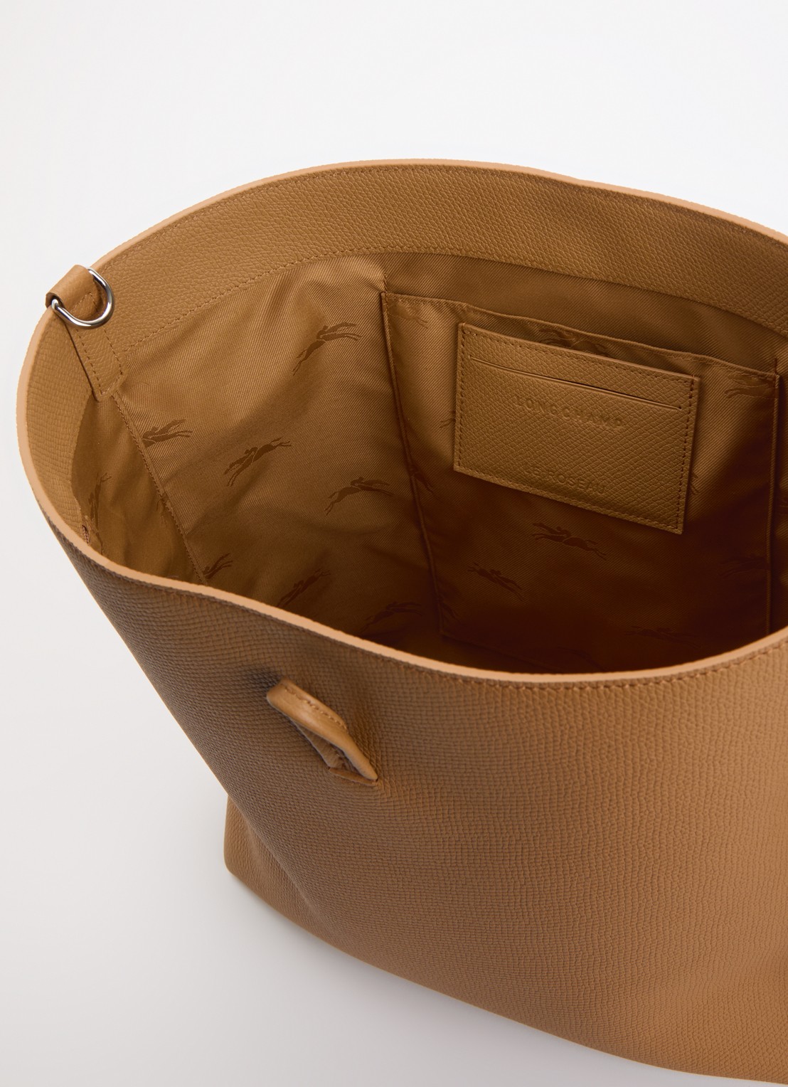 Longchamp Le Roseau schoudertas M van leer - detail bruin