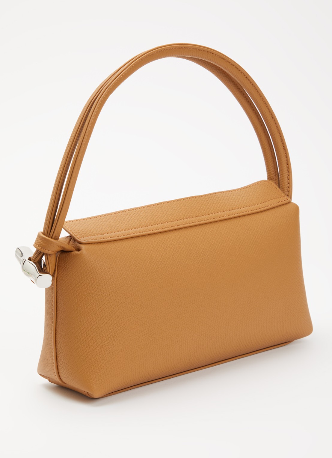Longchamp Le Roseau schoudertas M van leer  - achterkant 4 cognac