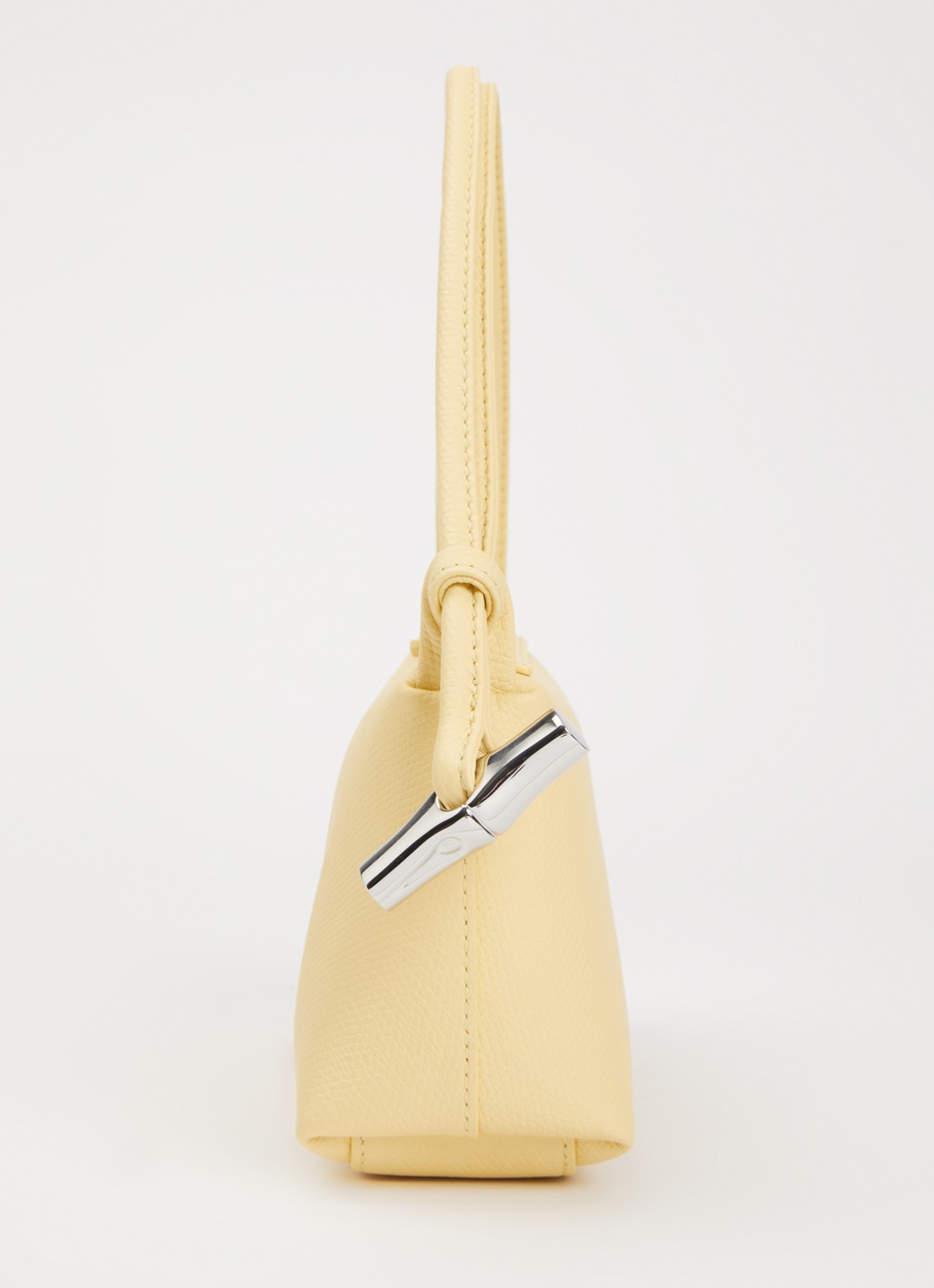 Longchamp Le Roseau schoudertas M van leer  - detail 2 lichtgeel