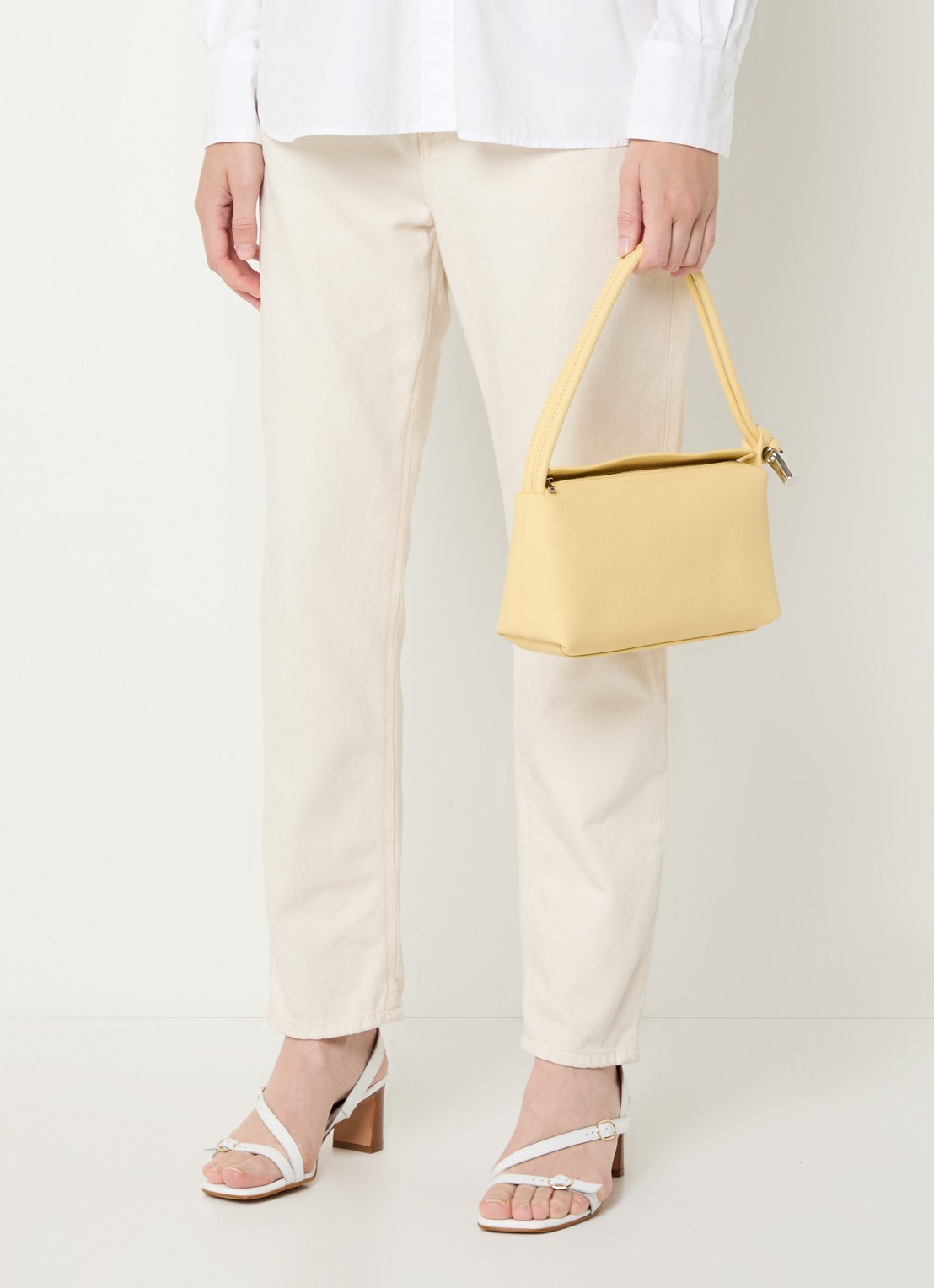 Longchamp Le Roseau schoudertas M van leer  - voorkant 5 lichtgeel
