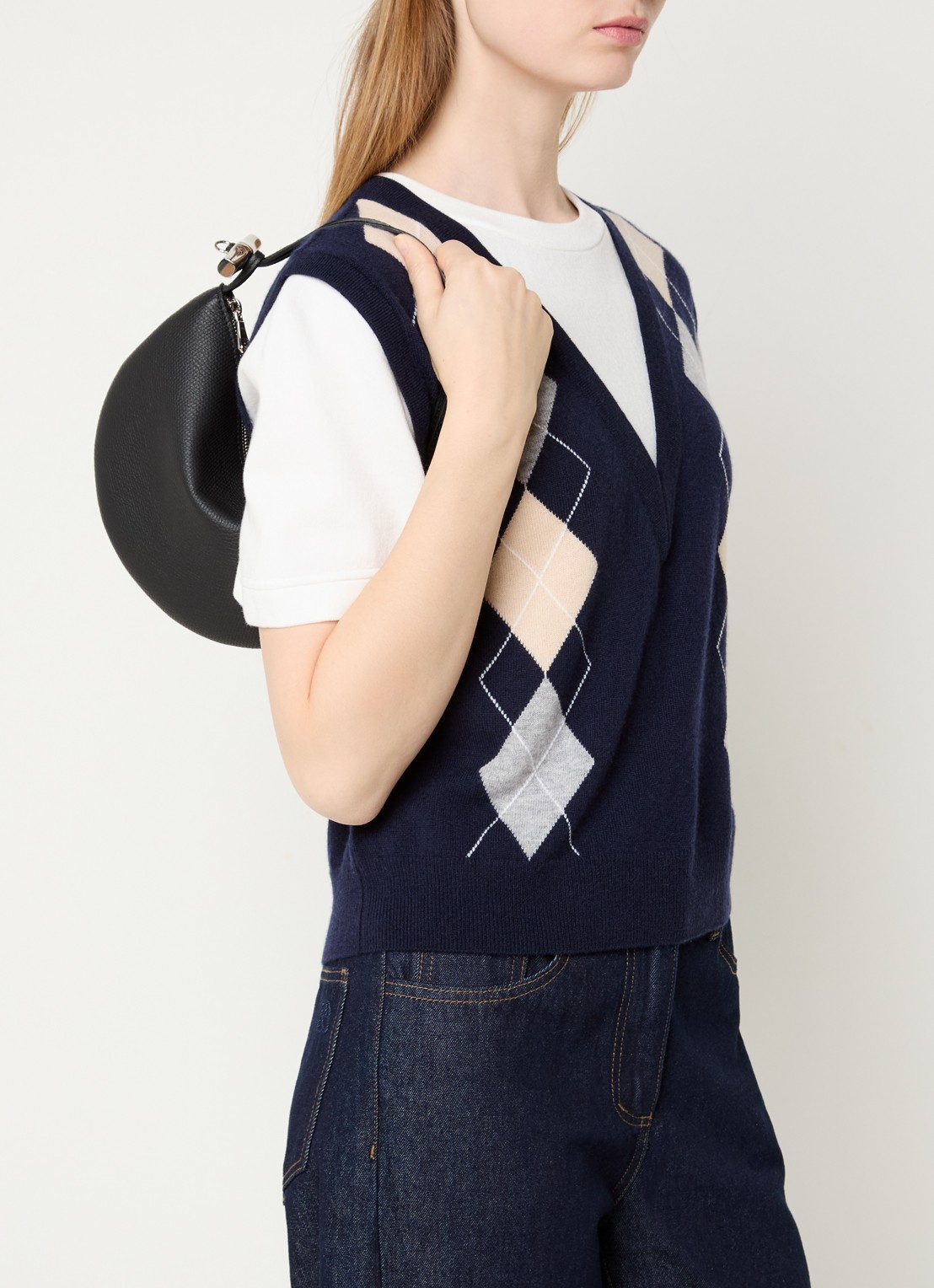 Longchamp Le Roseau schoudertas M van leer - voorkant 7 zwart