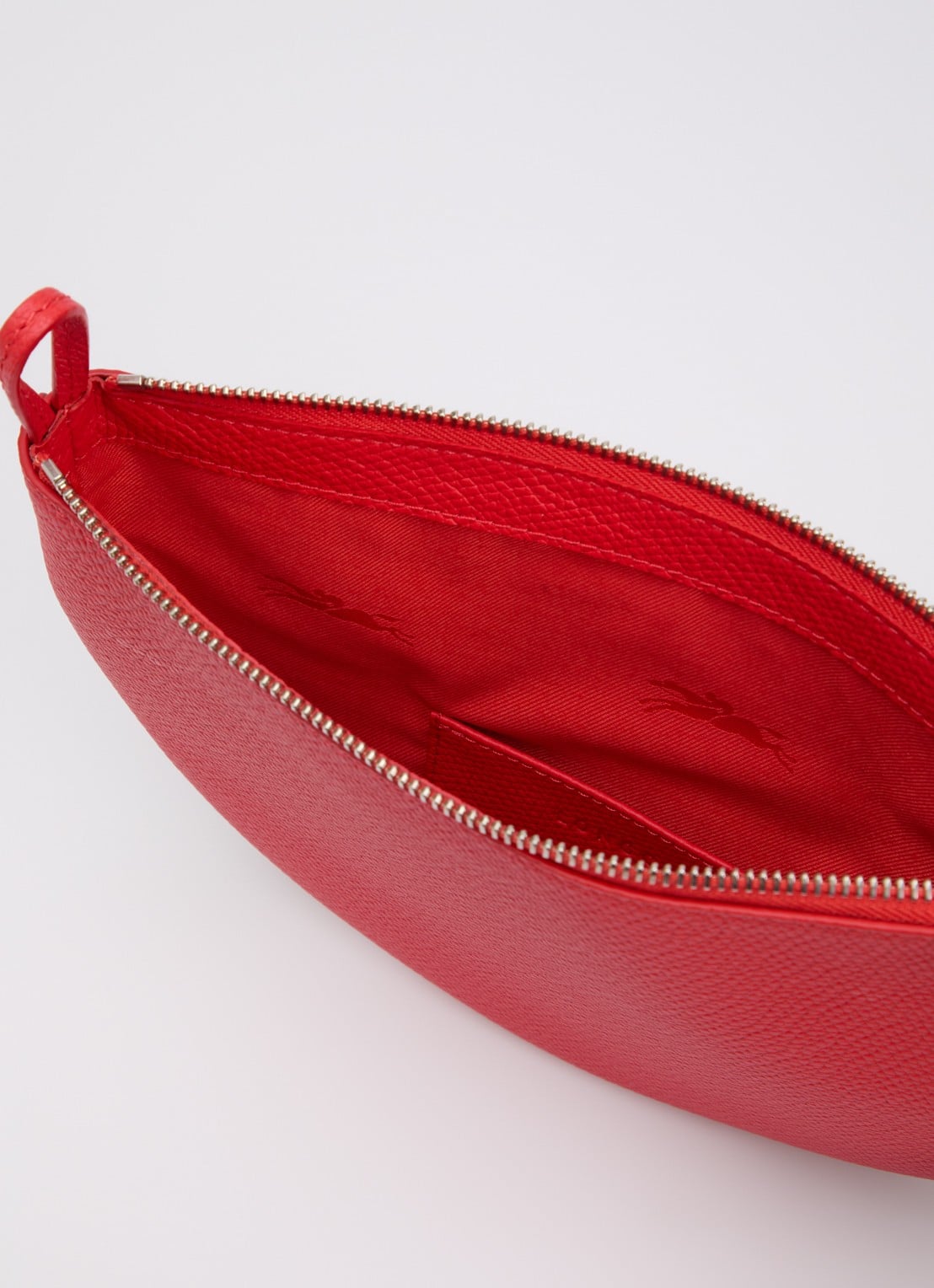 Longchamp Le Roseau schoudertas M van leer - detail koraalrood
