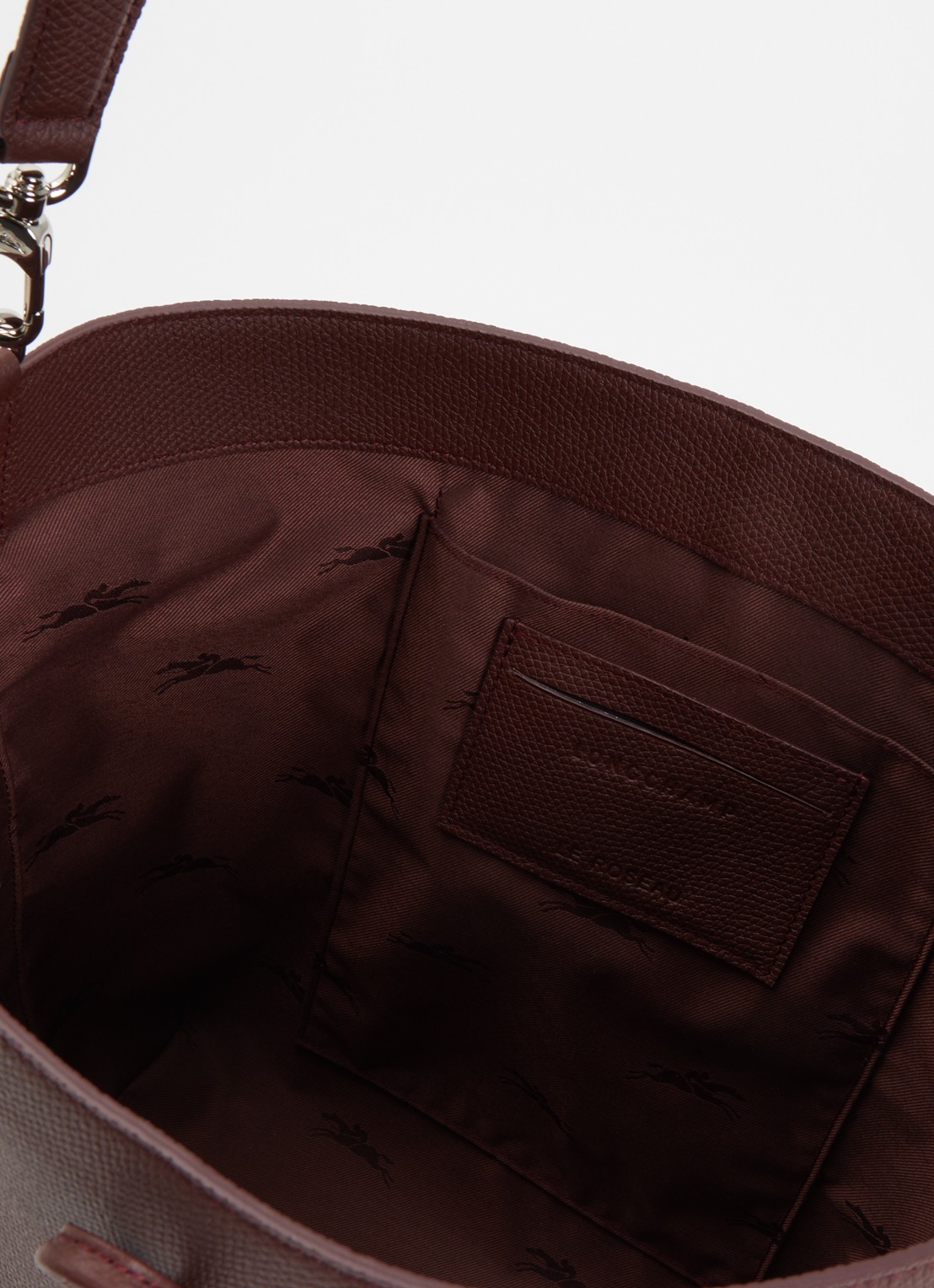 Longchamp Le Roseau schoudertas M van leer - detail kastanjebruin