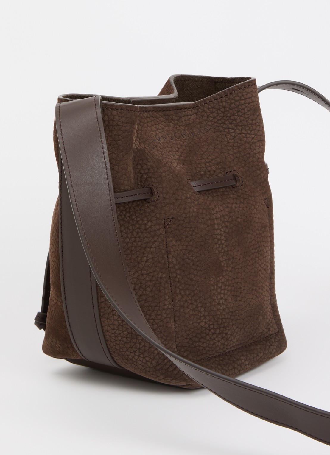 Longchamp Le Roseau schoudertas S van nubuck - achterkant 4 bruin