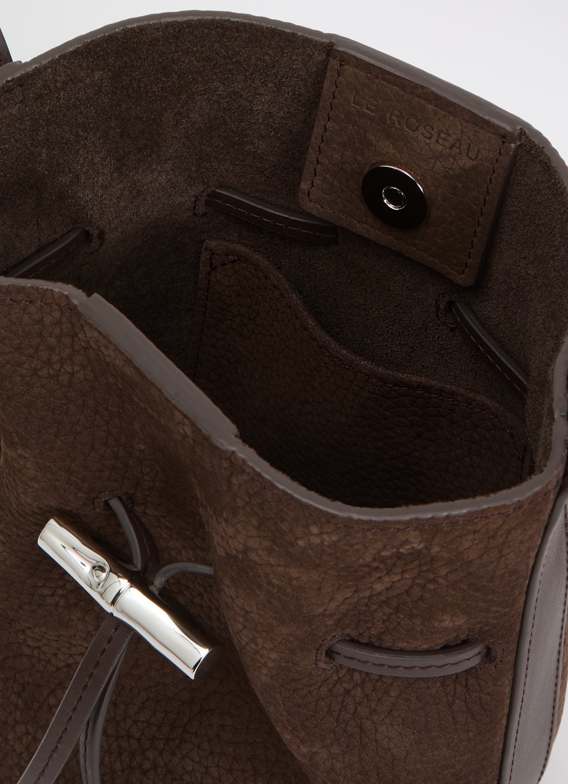 Longchamp Le Roseau schoudertas S van nubuck - detail bruin
