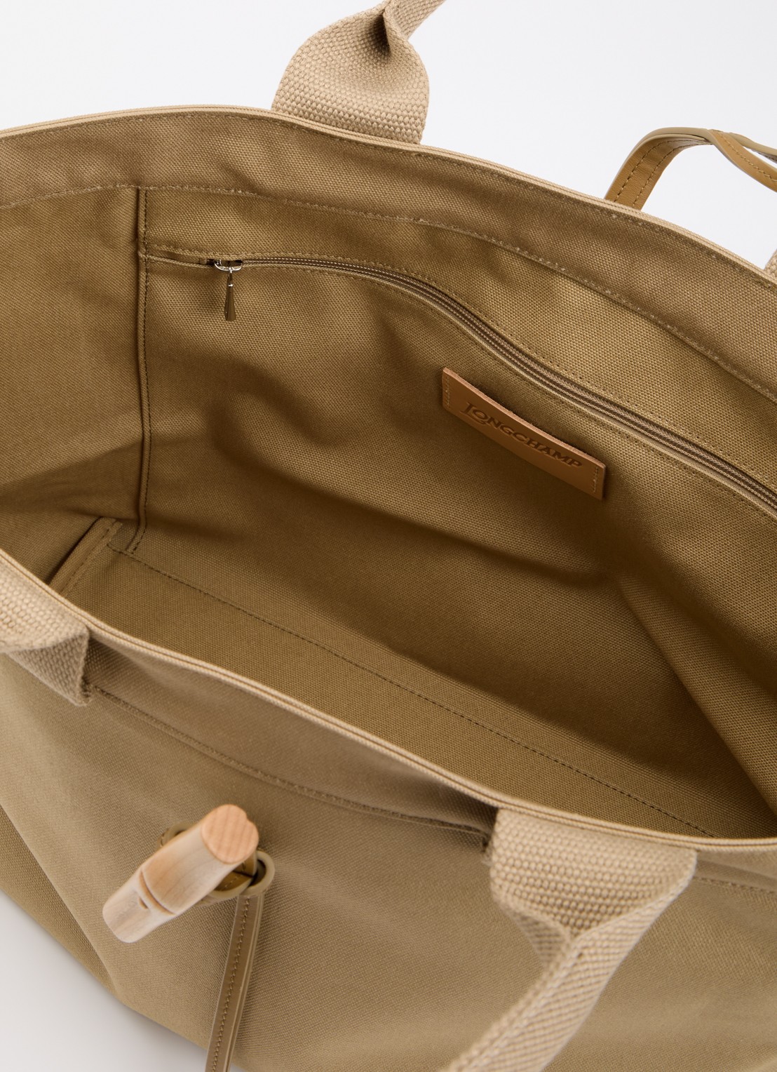 Longchamp Le Roseau shopper van canvas met leren details - detail 2 camel