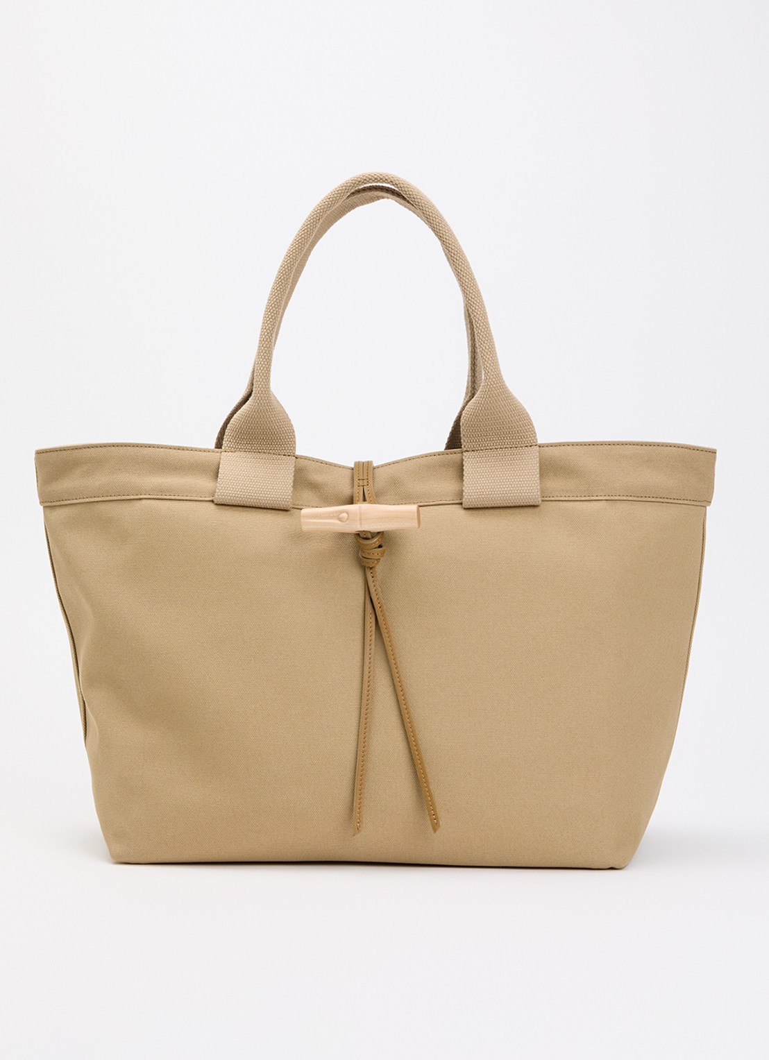 Longchamp Le Roseau shopper van canvas met leren details - voorkant 5 camel
