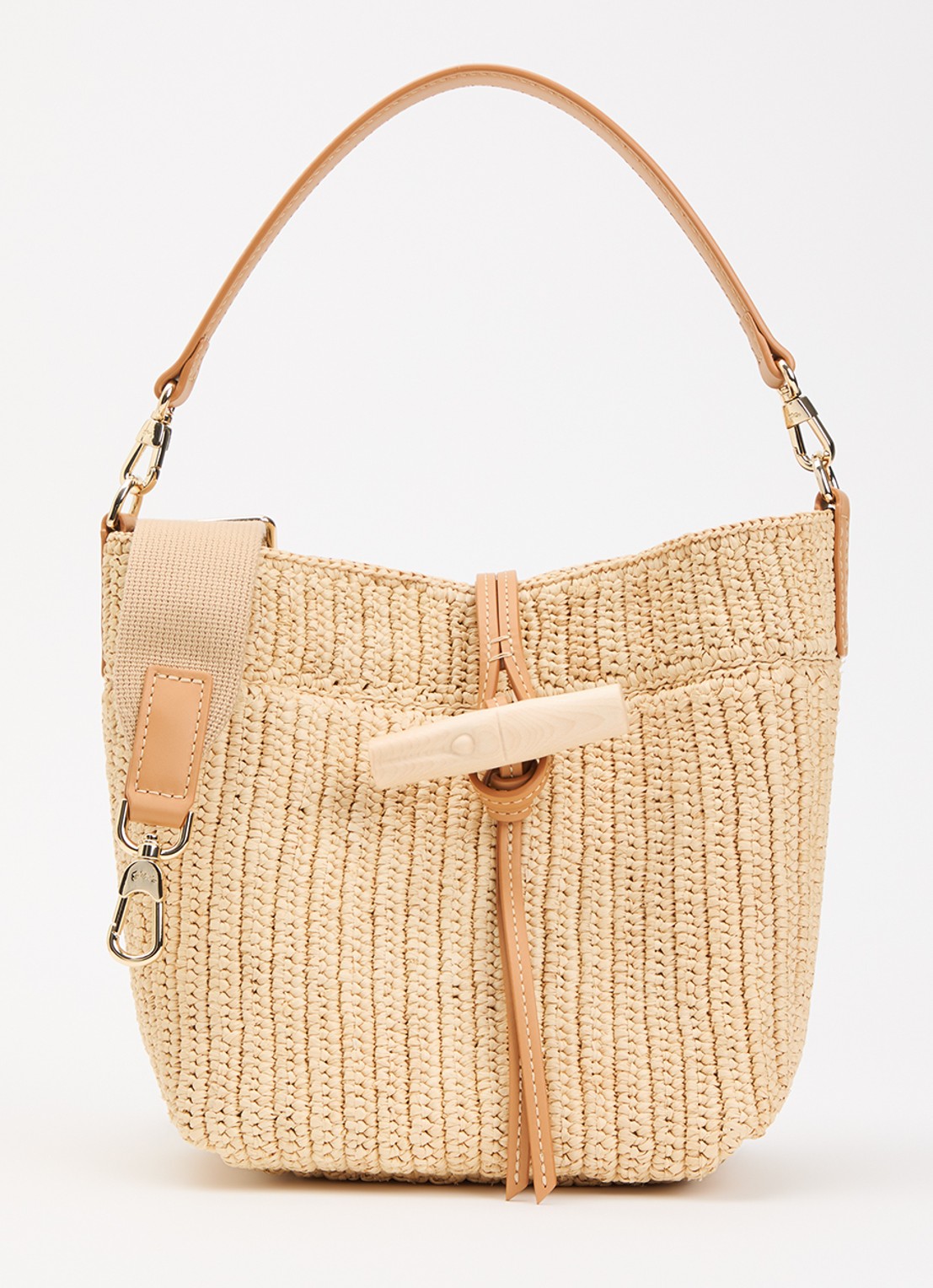 Longchamp Le Roseau XS crossbodytas met details van kalfsleer en afneembare schouderriem  - voorkant beige